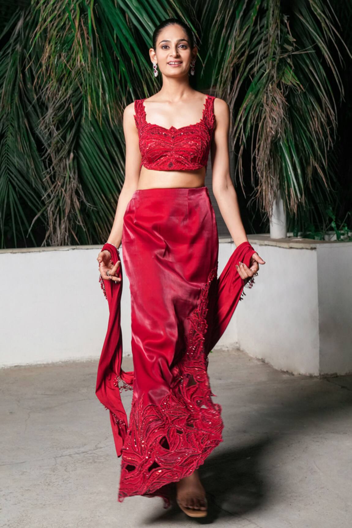 Aurouss Red Embroidered Skirt Set 