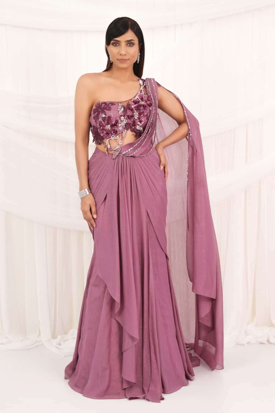 Aurouss Designer Pre-Draped Saree With Blouse 