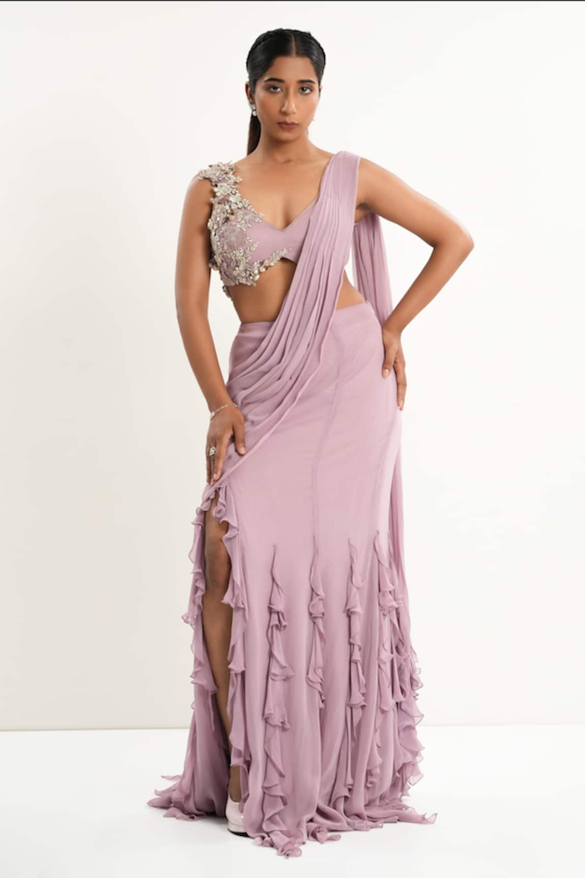 Aurouss Designer Pre-Draped Saree With Blouse 