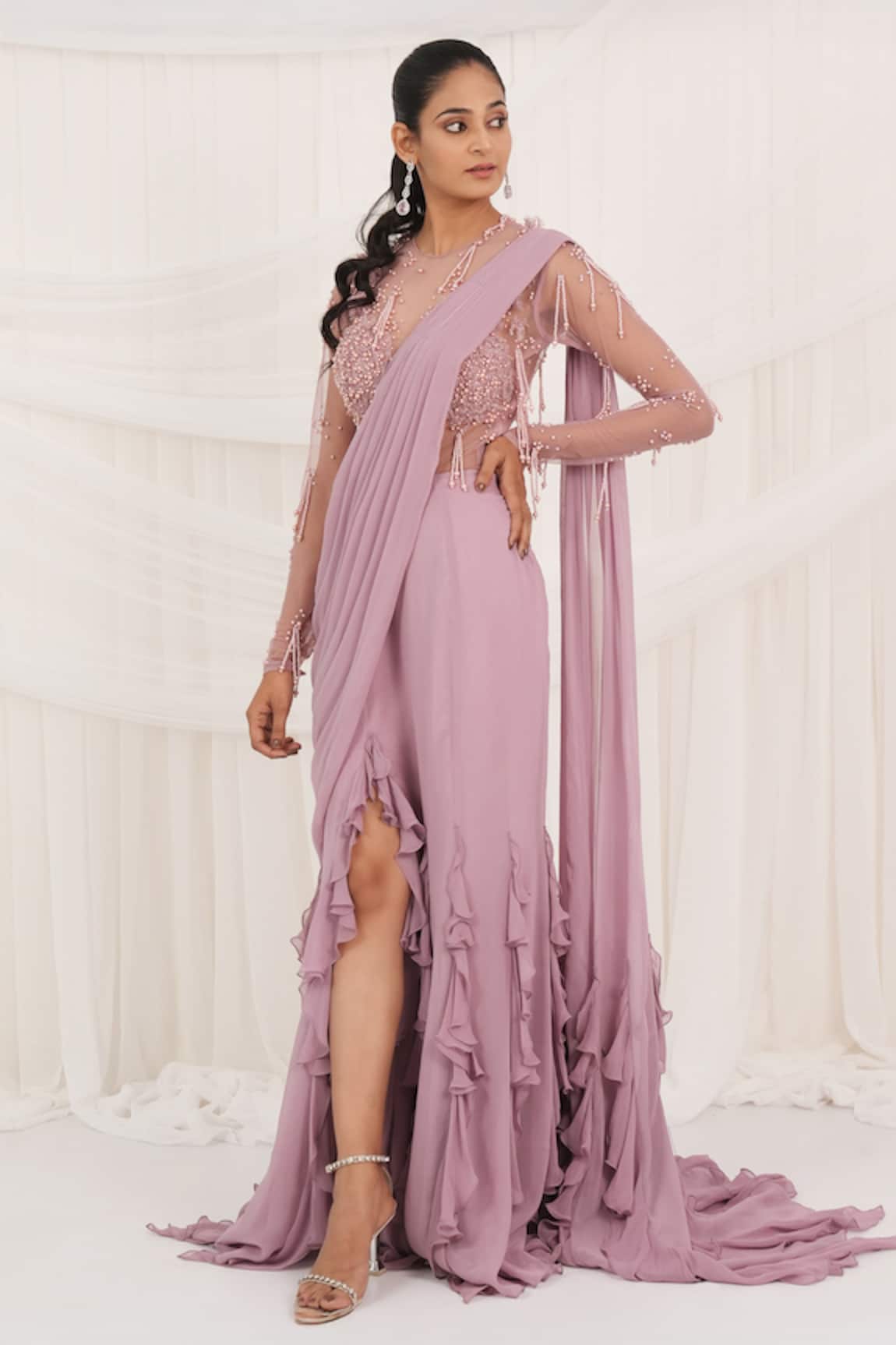 Aurouss Designer Pre-Draped Saree Set 