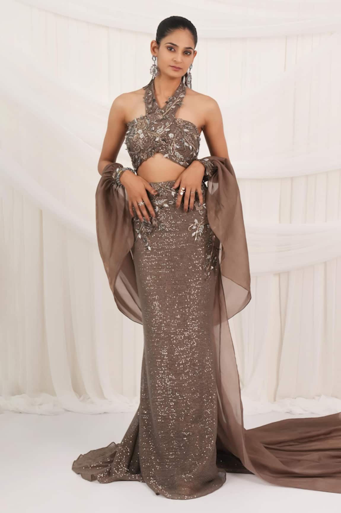 Aurouss Dusty Cocoa Embellished Lehenga Set 