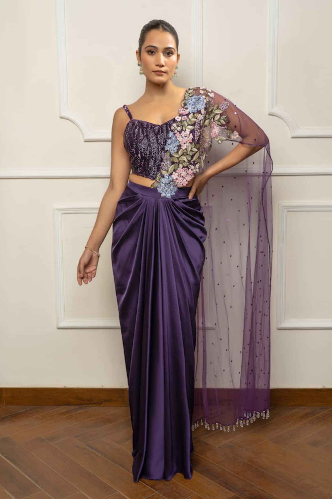 Isha Regalia Deep Purple Drape Saree Set 