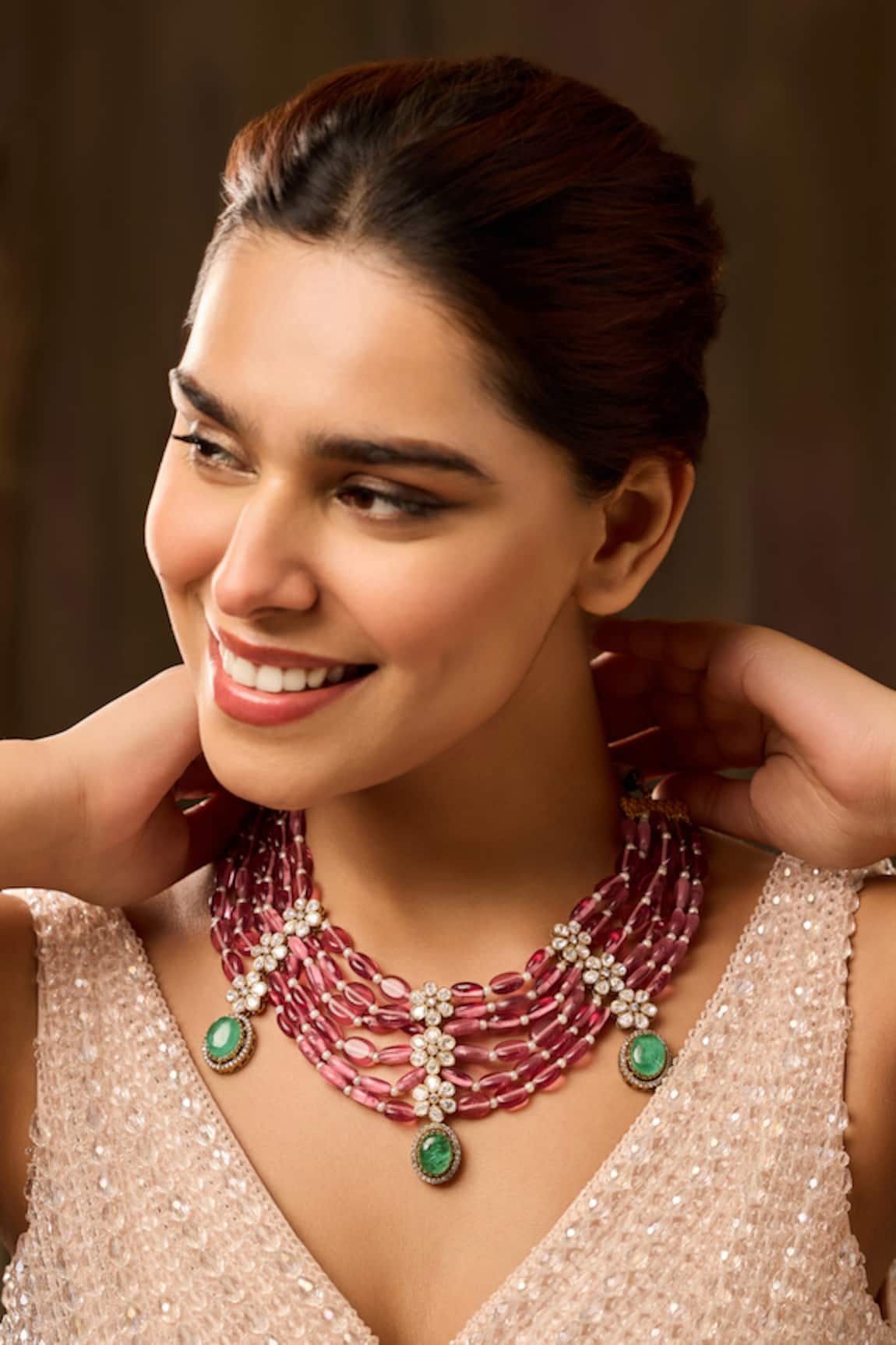 Paisley Pop Floral Pink Polki Necklace 