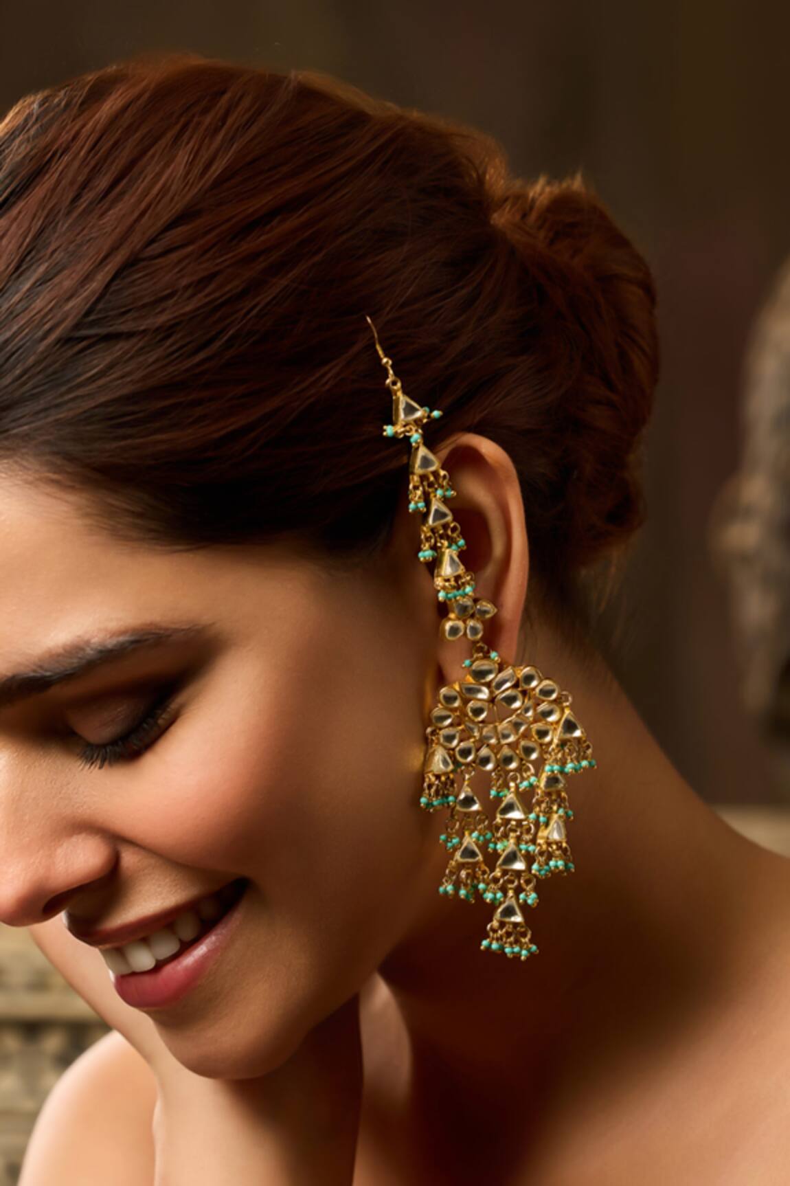 Paisley Pop Turquoise Kundan Earrings 