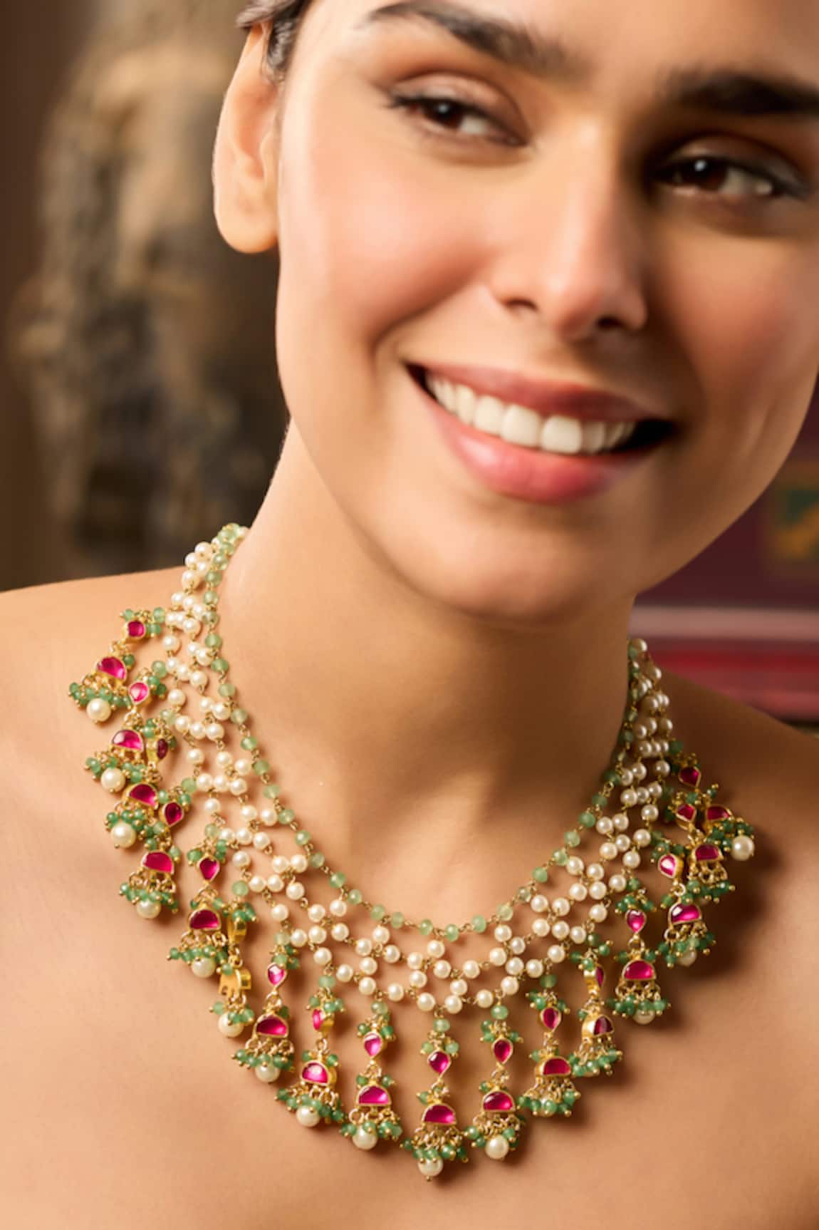Paisley Pop Kundan Pink Necklace 