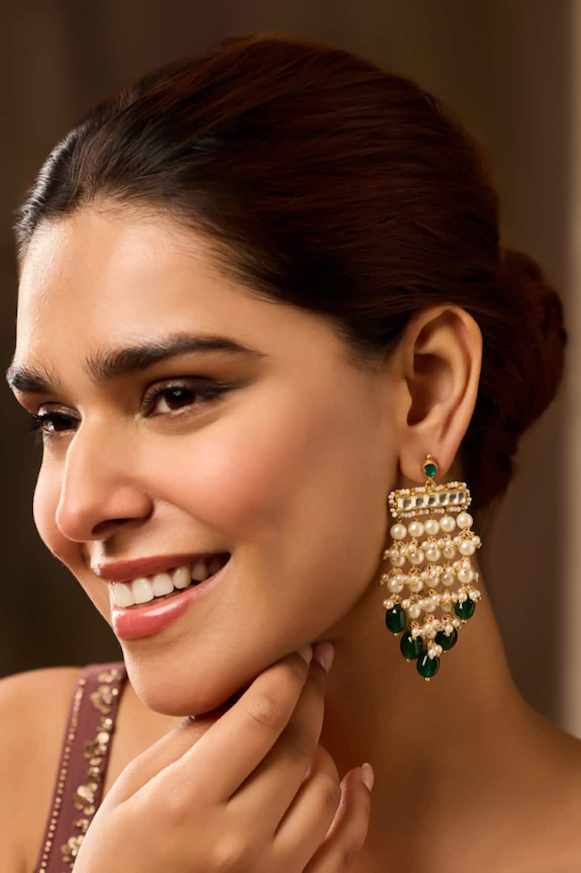 Paisley Pop Kundan & Pearl Green Earrings 
