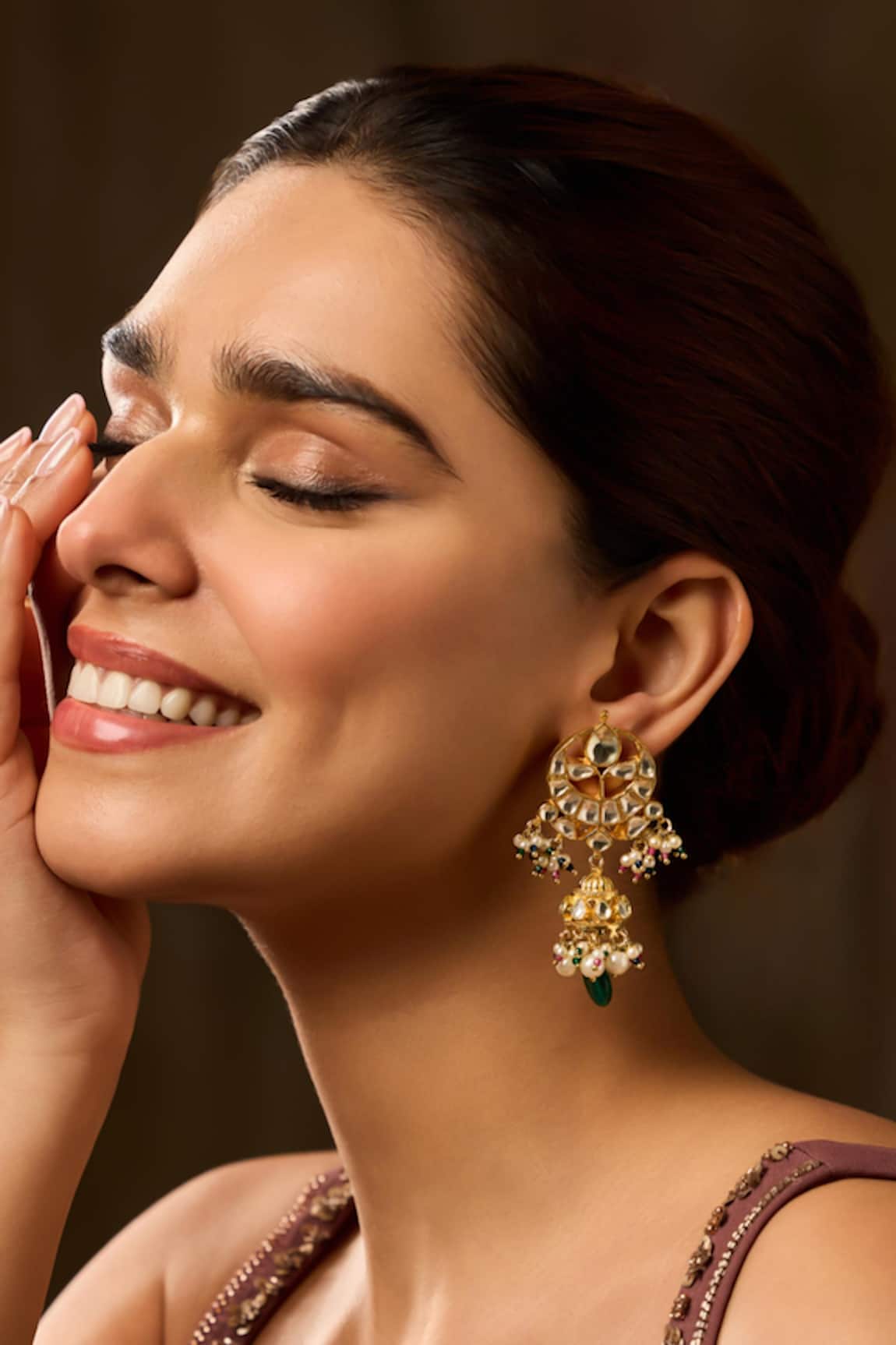 Paisley Pop Green Kundan Jhumki Earrings 