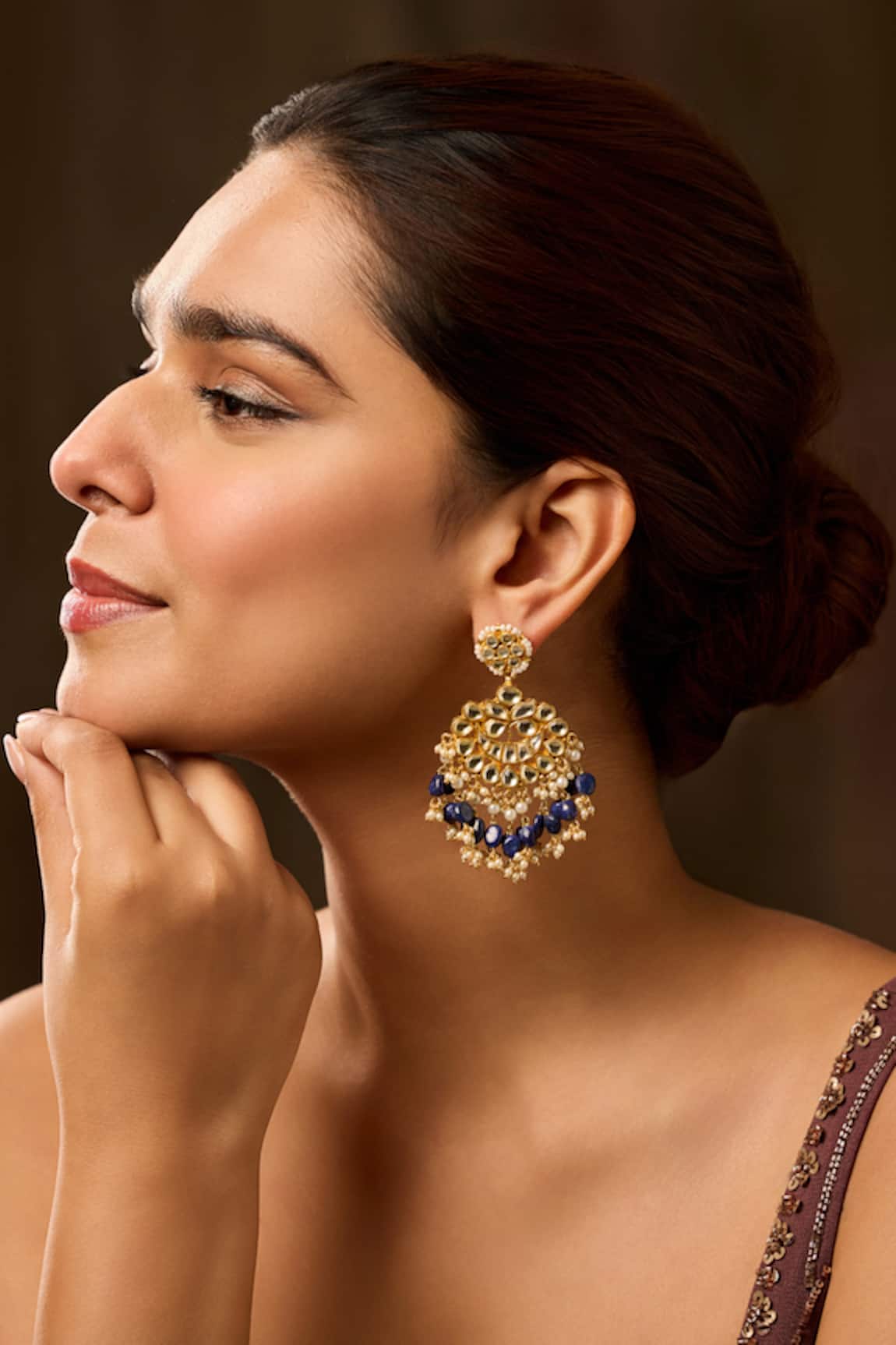 Paisley Pop Blue Kundan Earrings 