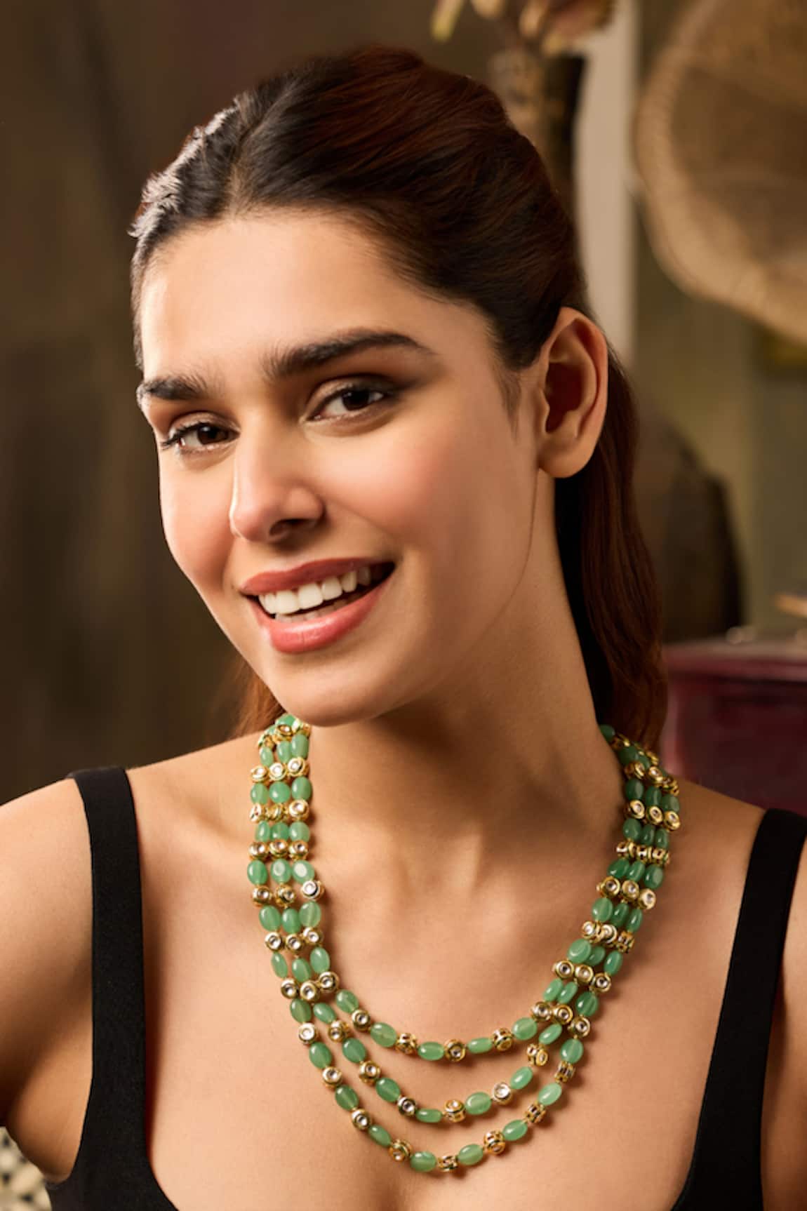 Paisley Pop Mint Kundan Layered Necklace 
