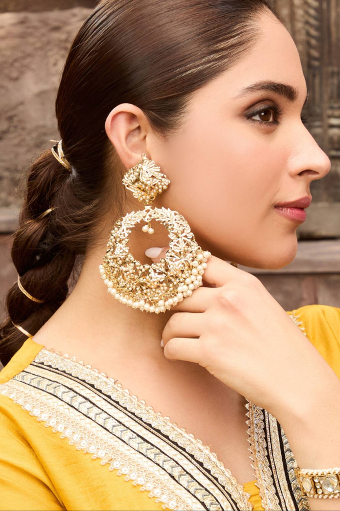 Queens Jewels Royal Jadau Pearl Chaandbali Earrings 