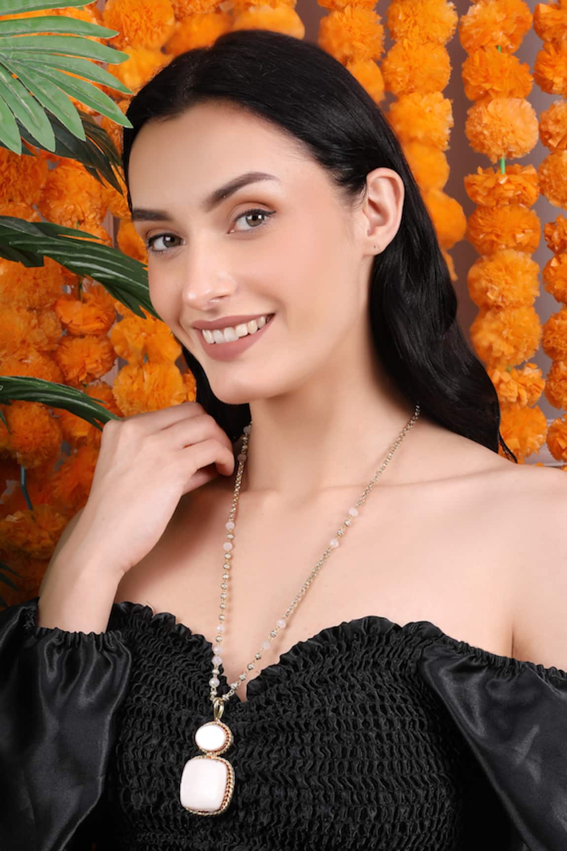 Queens Jewels Ivory and Rose Quartz Dual-pendent Necklace 