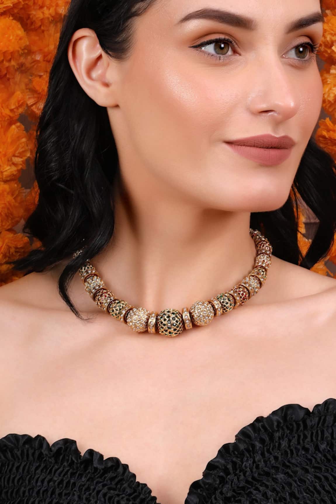 Queens Jewels Traditional Gold-Toned Beaded Necklace 