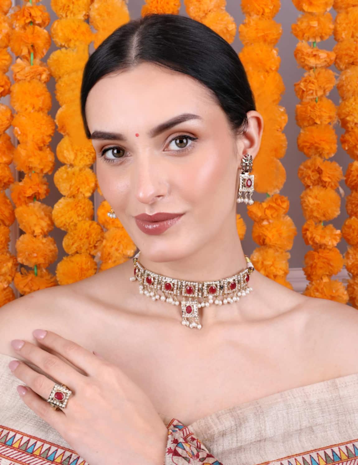 Queens Jewels Royal Ruby & White Stone Choker Set 