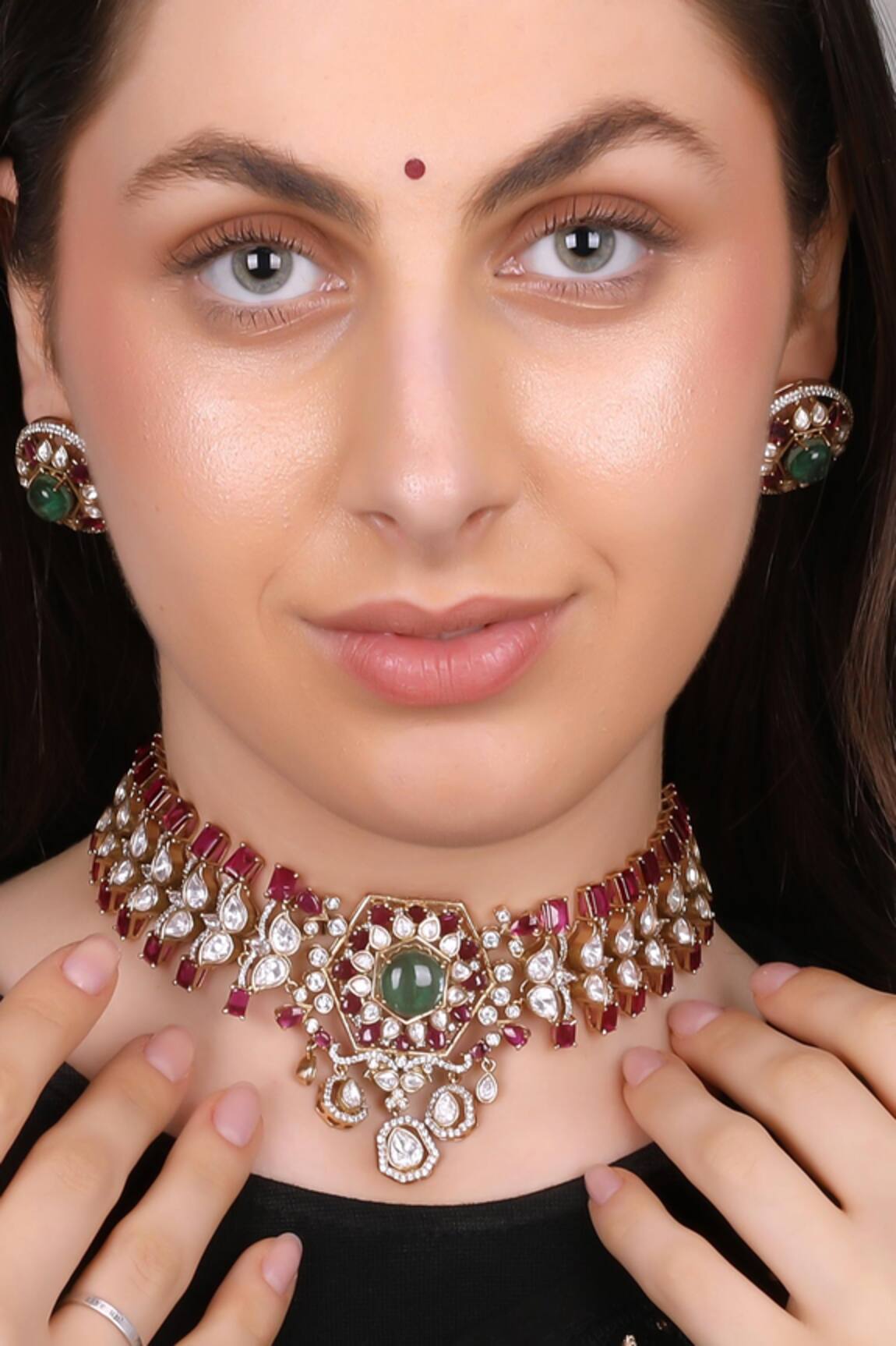 Queens Jewels Regal Ruby & Emerald Kundan Choker Set 