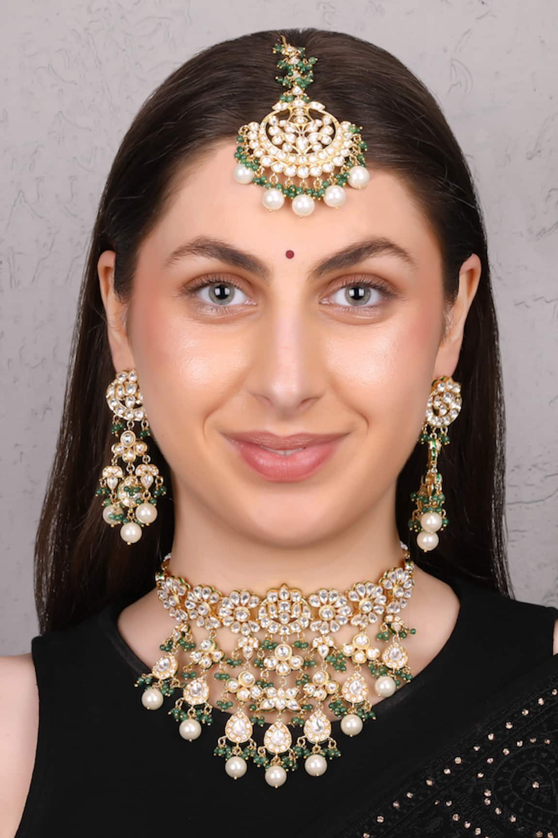Queens Jewels Royal Green Layered Kundan Choker Set 