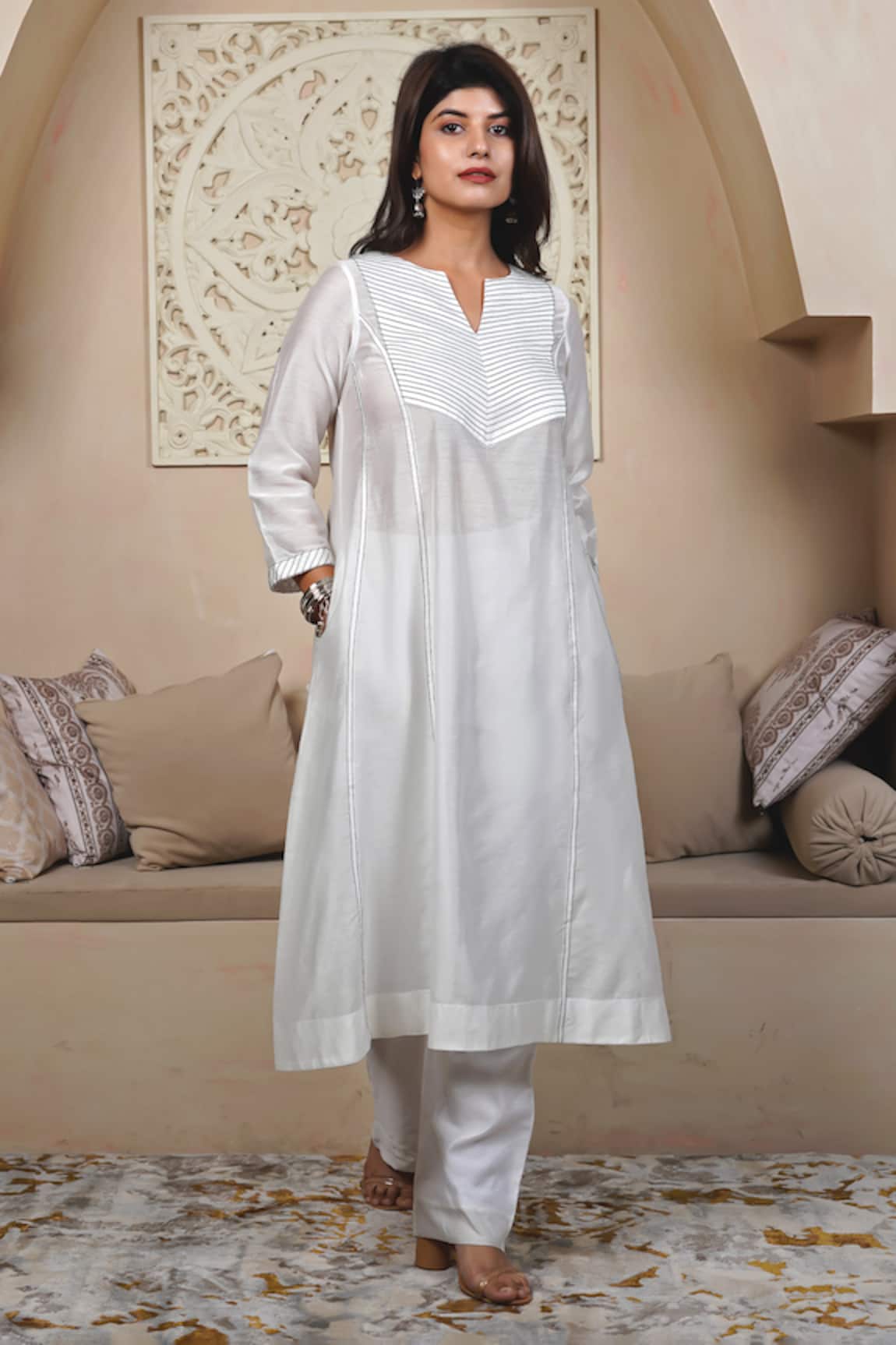 Taro Designer Powder Pearl Kurta Pant Set 