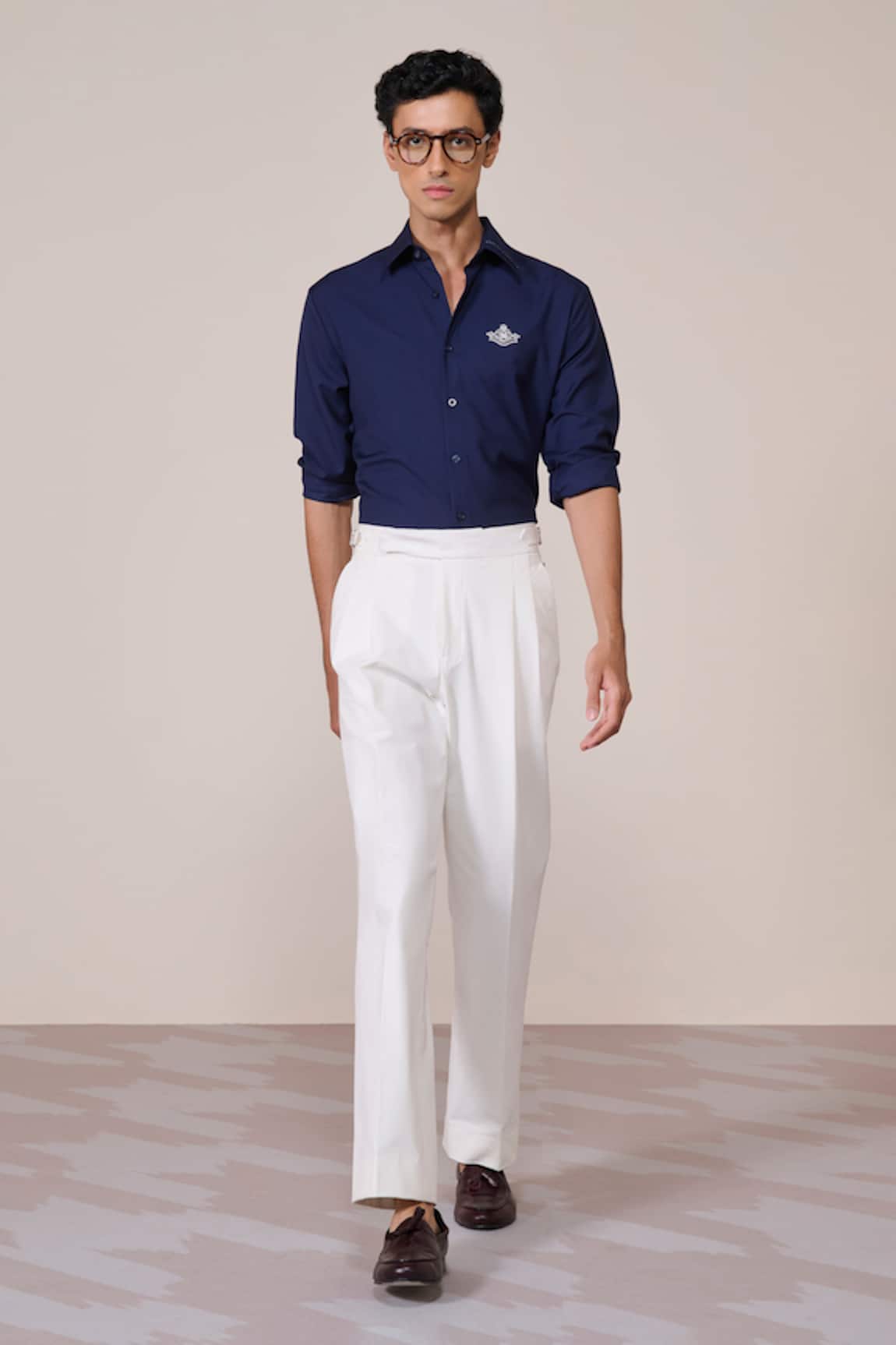 S&N By Shantnu Nikhil Navy Embroidered Crest Shirt 
