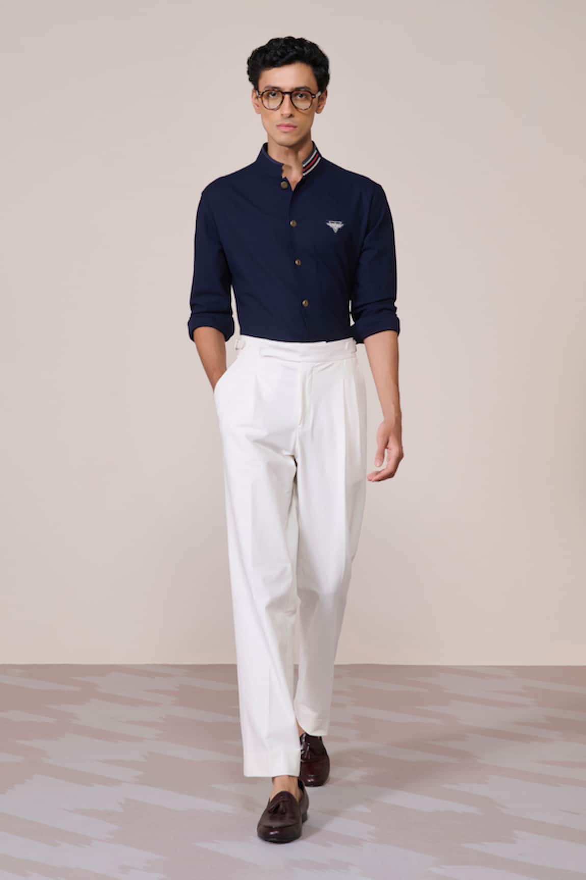 S&N By Shantnu Nikhil Nehru Collar Navy Cotton Shirt 