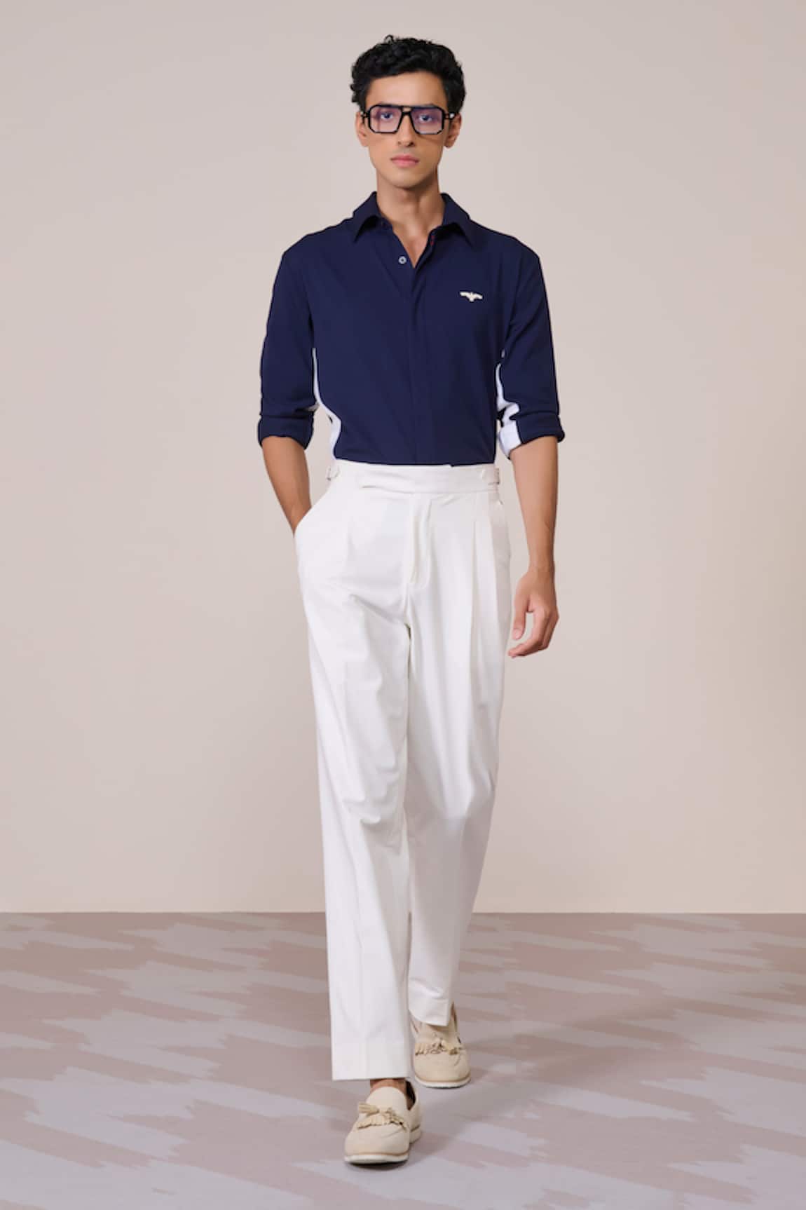 S&N By Shantnu Nikhil Navy Color-Block Shirt 