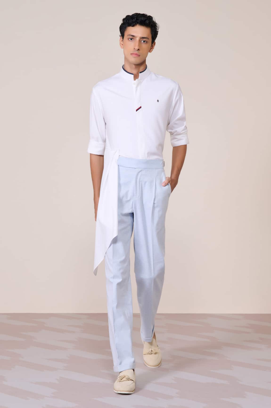 S&N By Shantnu Nikhil Offwhite Designer Shirt With Faux Leather Collar 