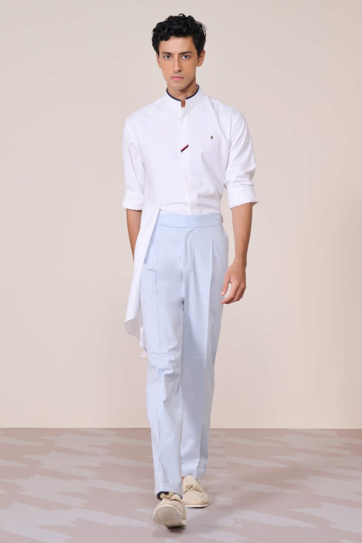 S&N By Shantnu Nikhil Light Blue Heavy Weight Linen Trousers 