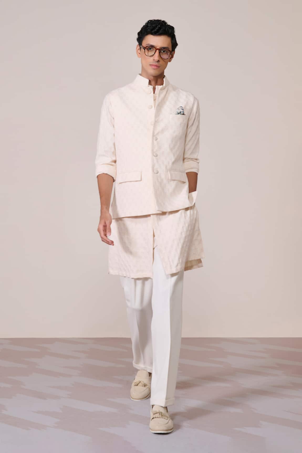 S&N By Shantnu Nikhil Embroidered Off White Nehru Jacket  