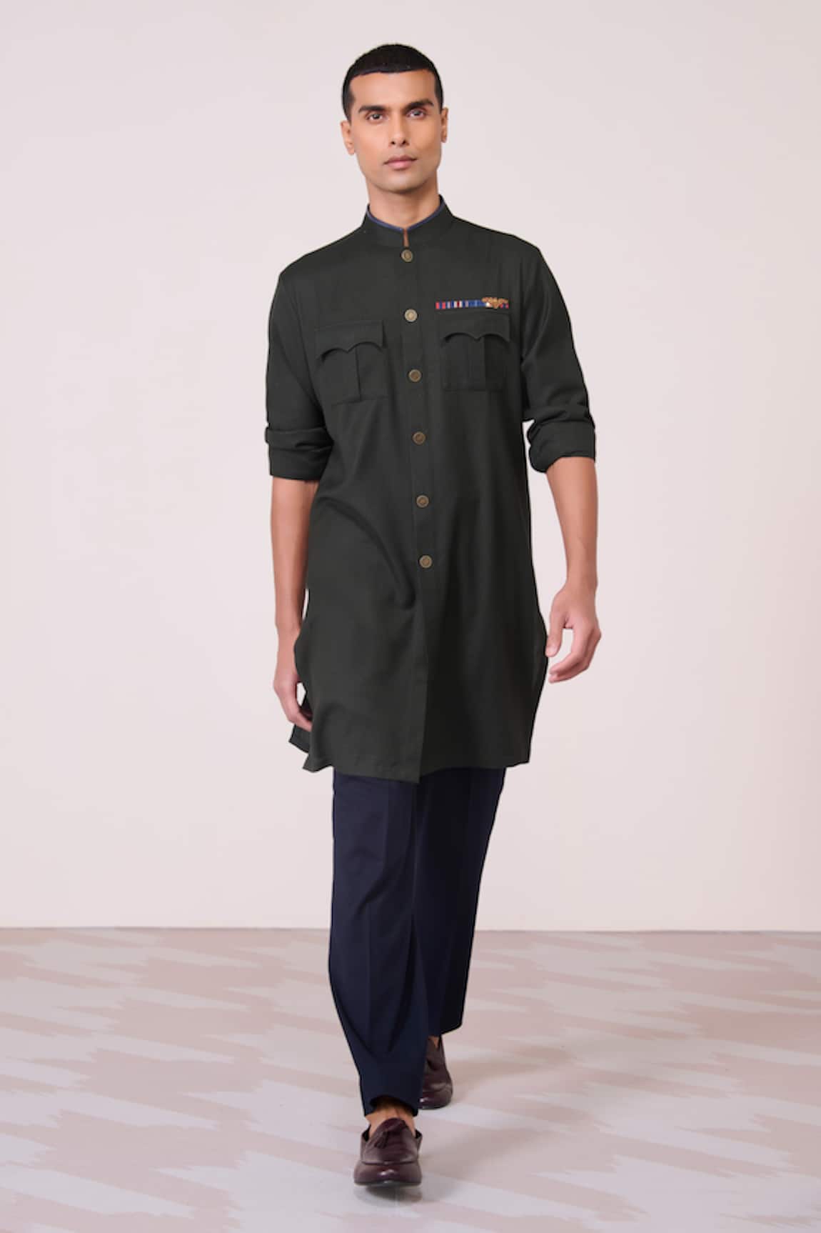 S&N By Shantnu Nikhil Military Green Minimalist Kurta 