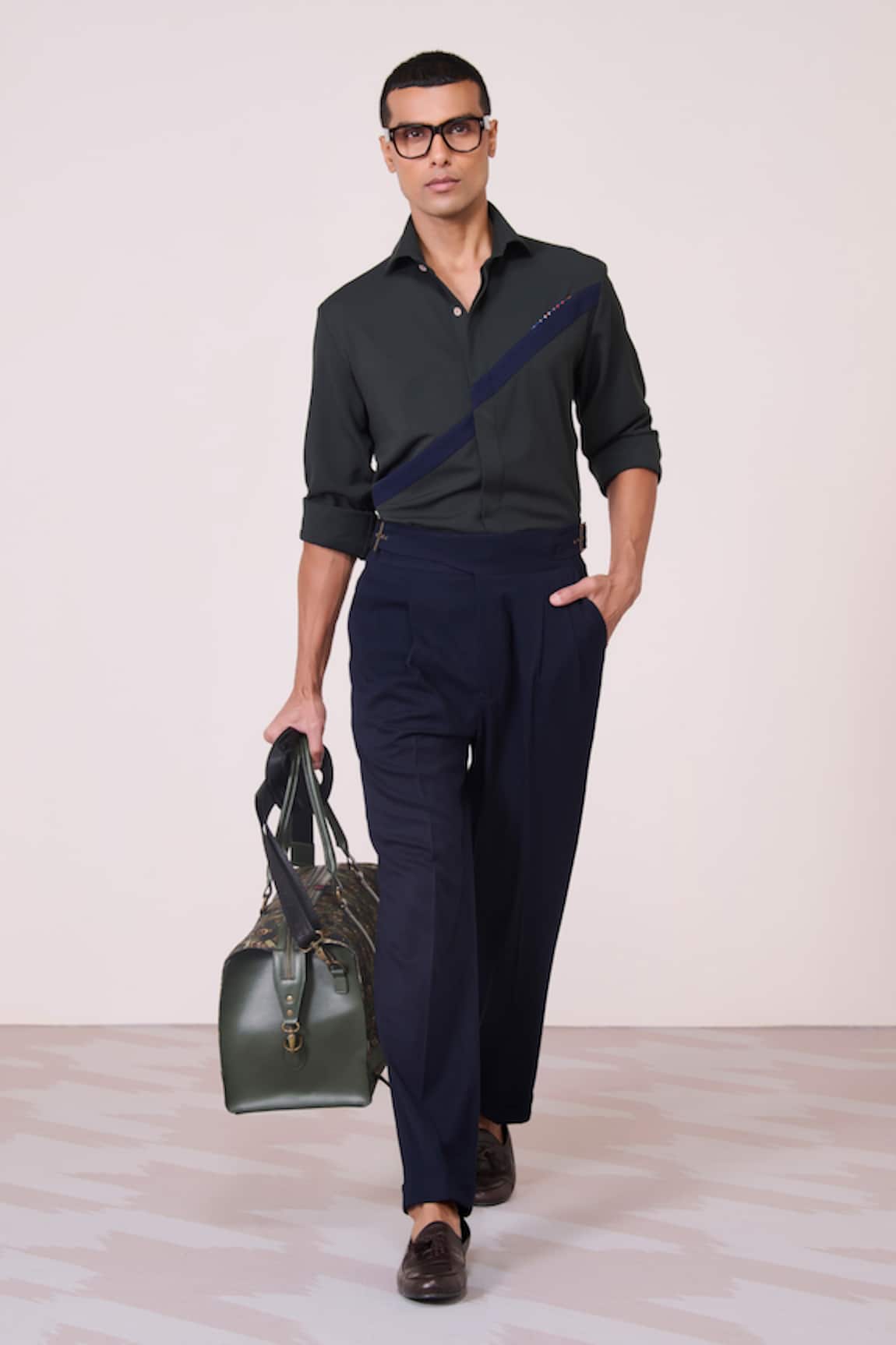 S&N By Shantnu Nikhil Military Green Color-Block Shirt 