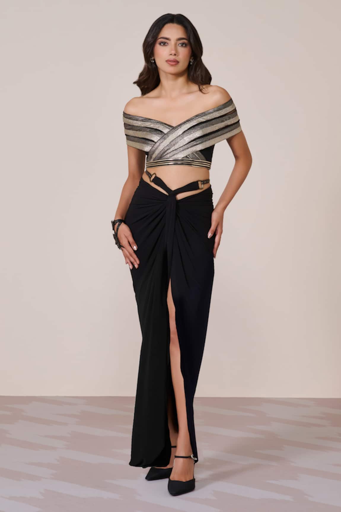 S&N By Shantnu Nikhil Off-Shoulder Draped Top  