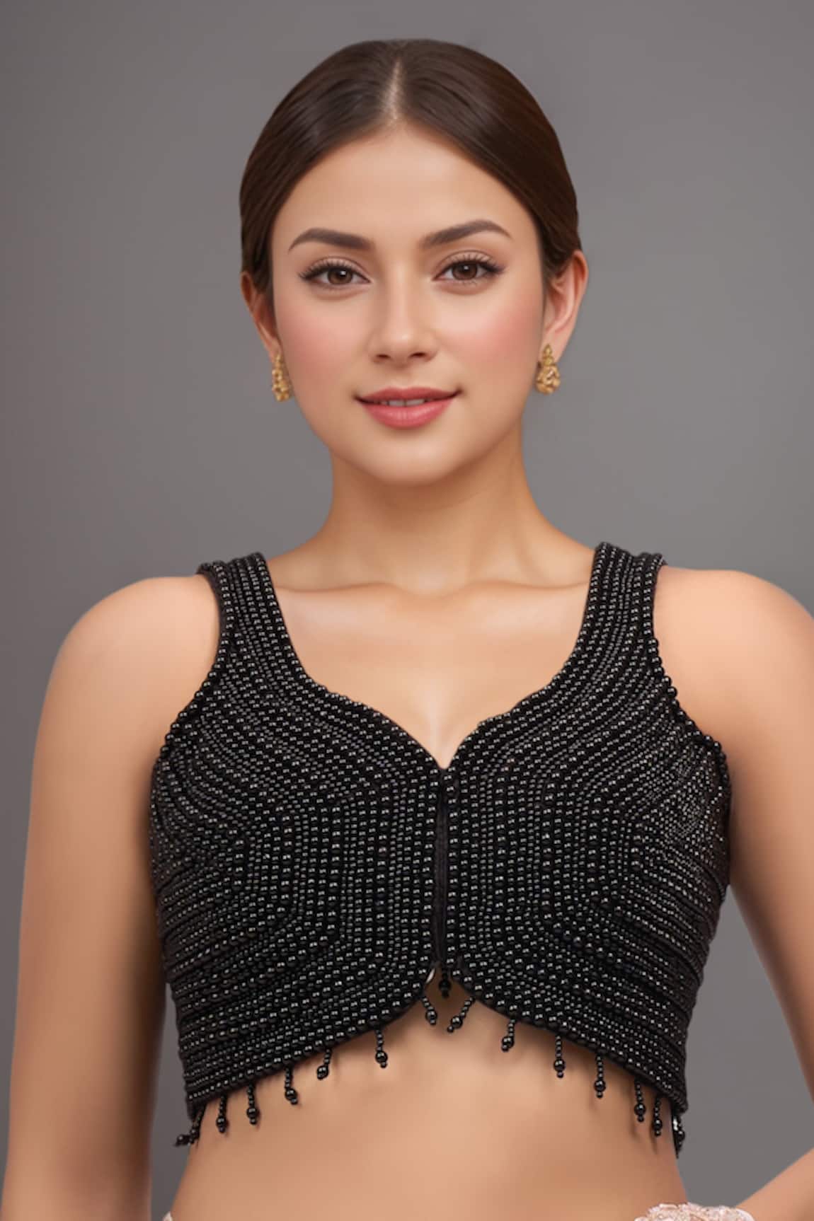 Samyukta Singhania Black Pearl Embellished Padded Blouse 