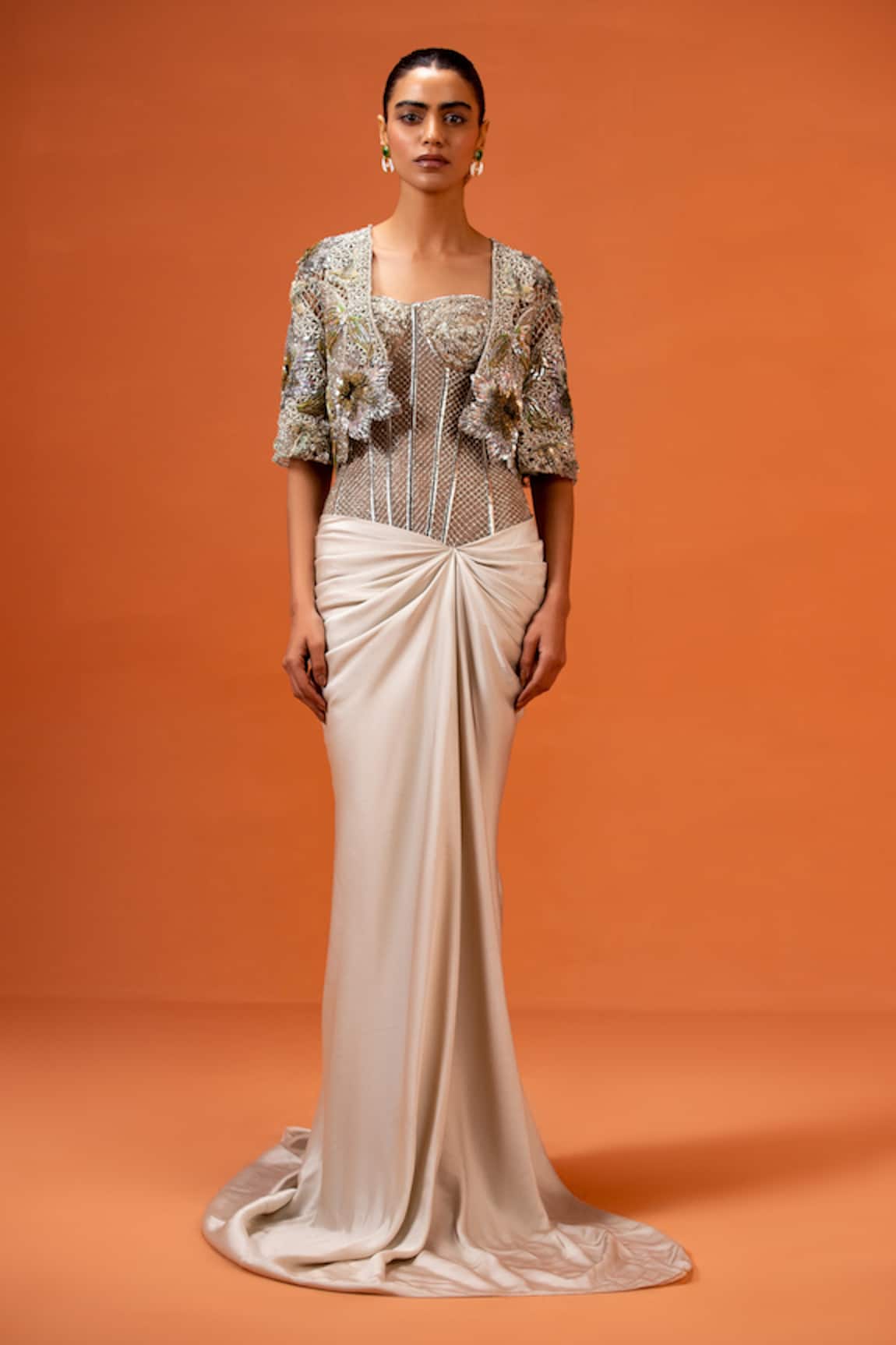Taali Silver Hand Embellished Corset Skirt Cape 