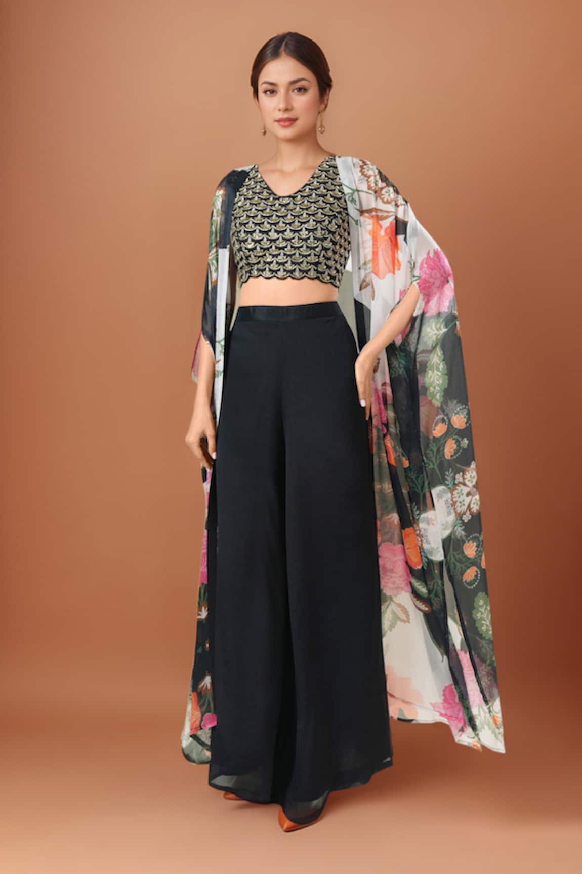 Samyukta Singhania Black Embroidered Cape Set 