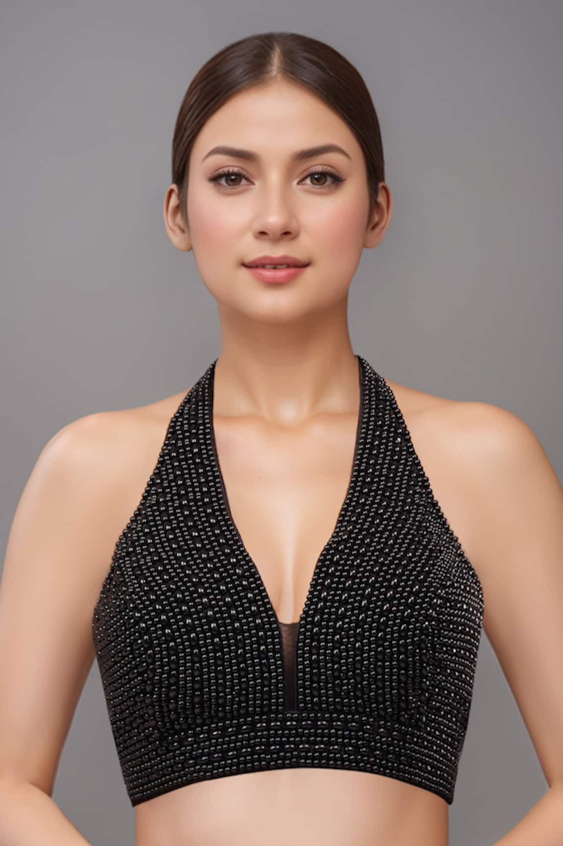 Samyukta Singhania Black Pearl Embroidered Padded Blouse 