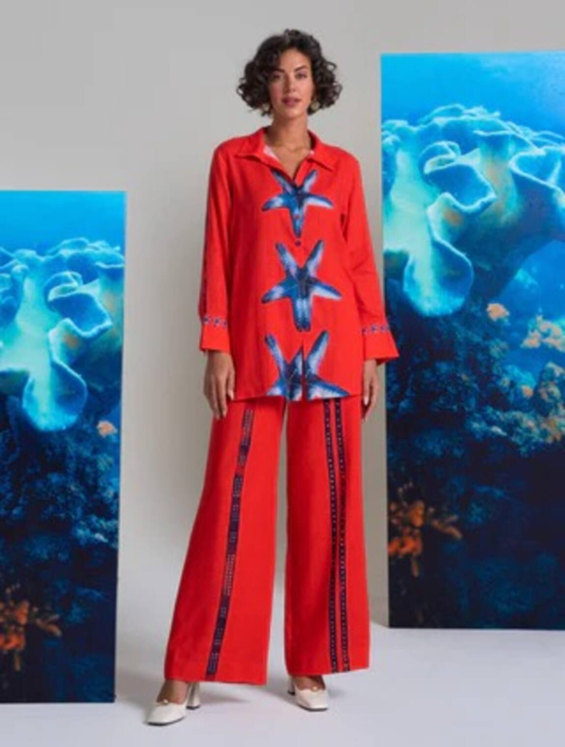 Nautanky Kyushu Deep Red Shirt & Pant Set 