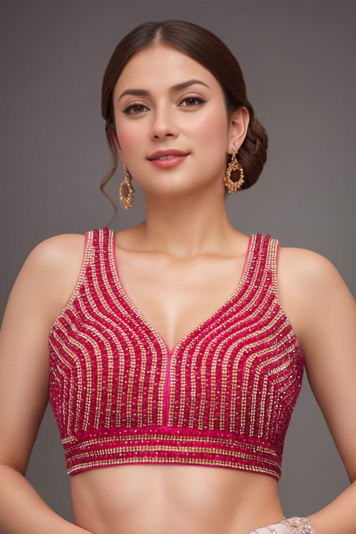 Samyukta Singhania Padded Pink Hand Embroidered Blouse 