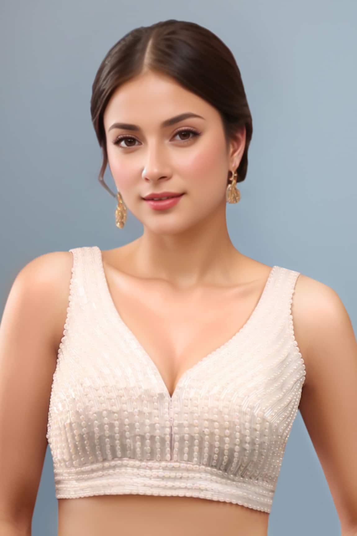 Samyukta Singhania White Pearl Embroidered Padded Blouse 