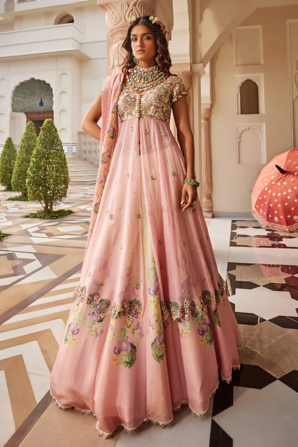 Nea By Nikita Tiwari Metallic Blush Pink Overlay Set 