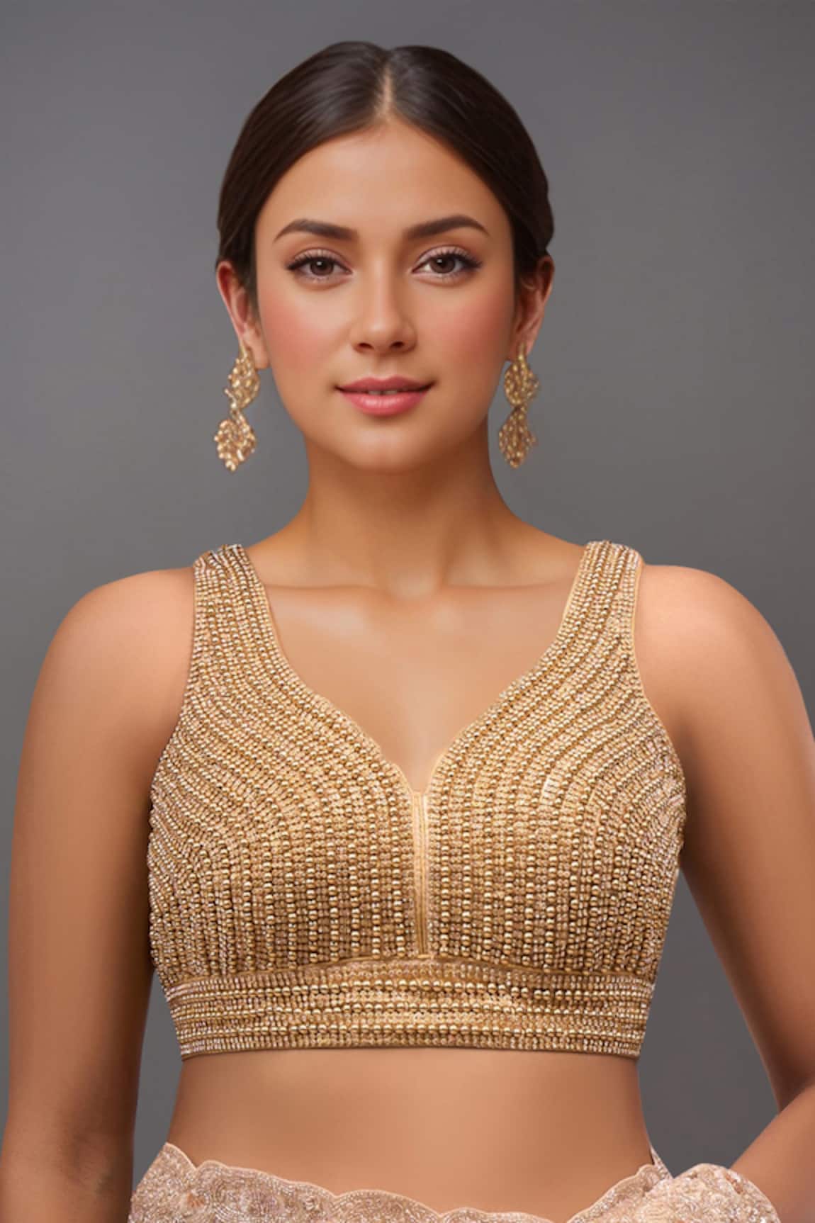 Samyukta Singhania Golden Pearl Embroidered Padded Blouse 