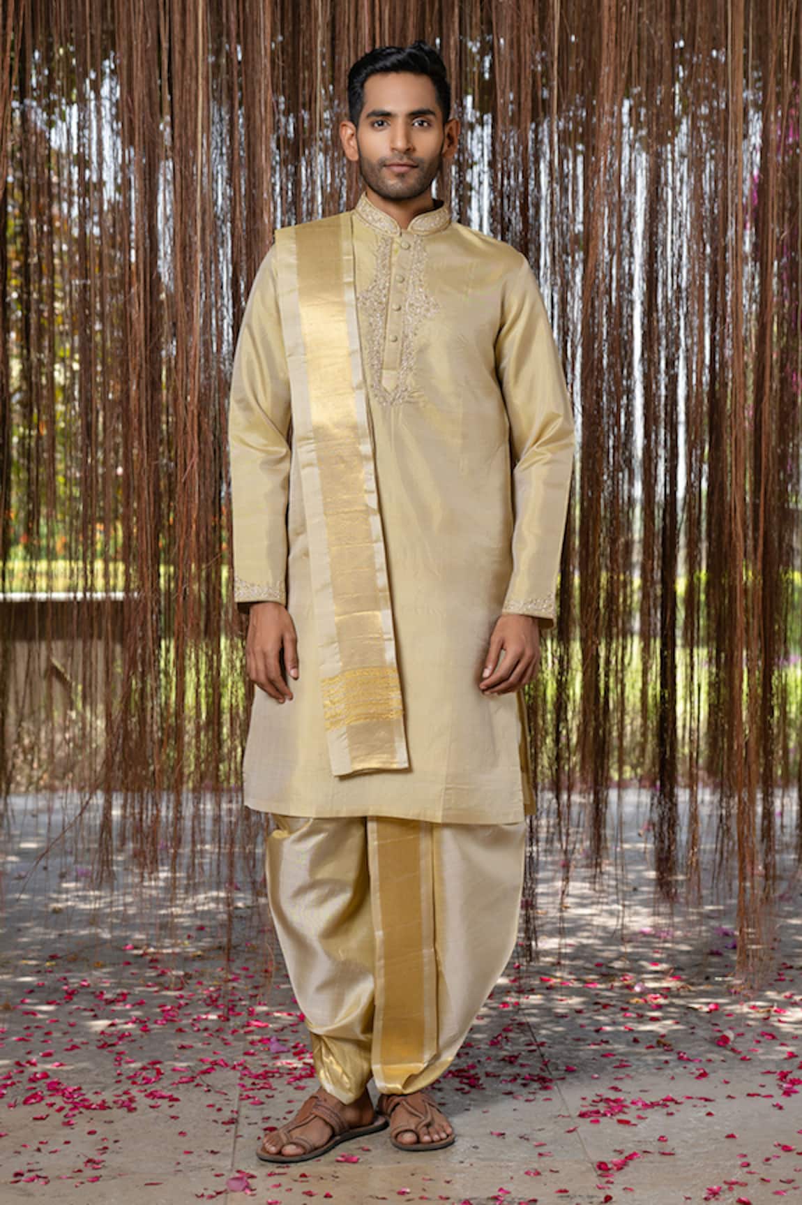 Hilo Design Olive KANJIVARAM Machien Embroidered Set 