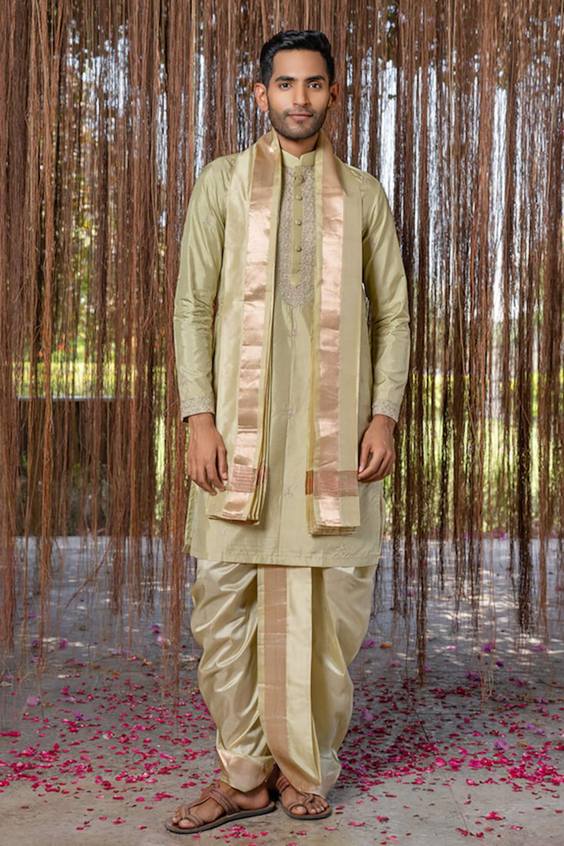Hilo Design Olive Kanjivaram Embroidered Set 