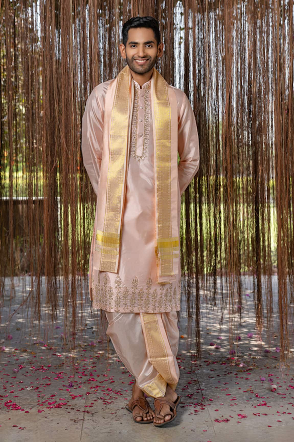 Hilo Design Light Pink Kanjivaram Embroidered Set 