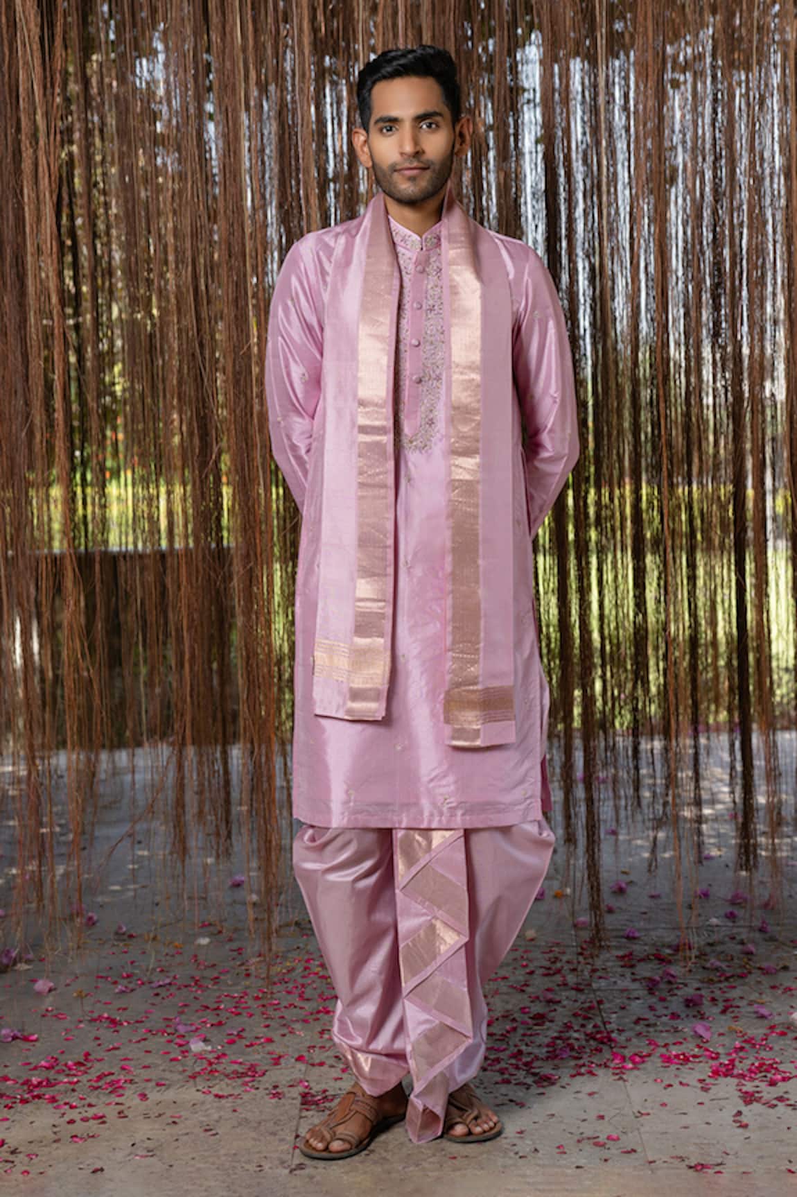 Hilo Design Lavender Kanjivaram Embroidered Set 