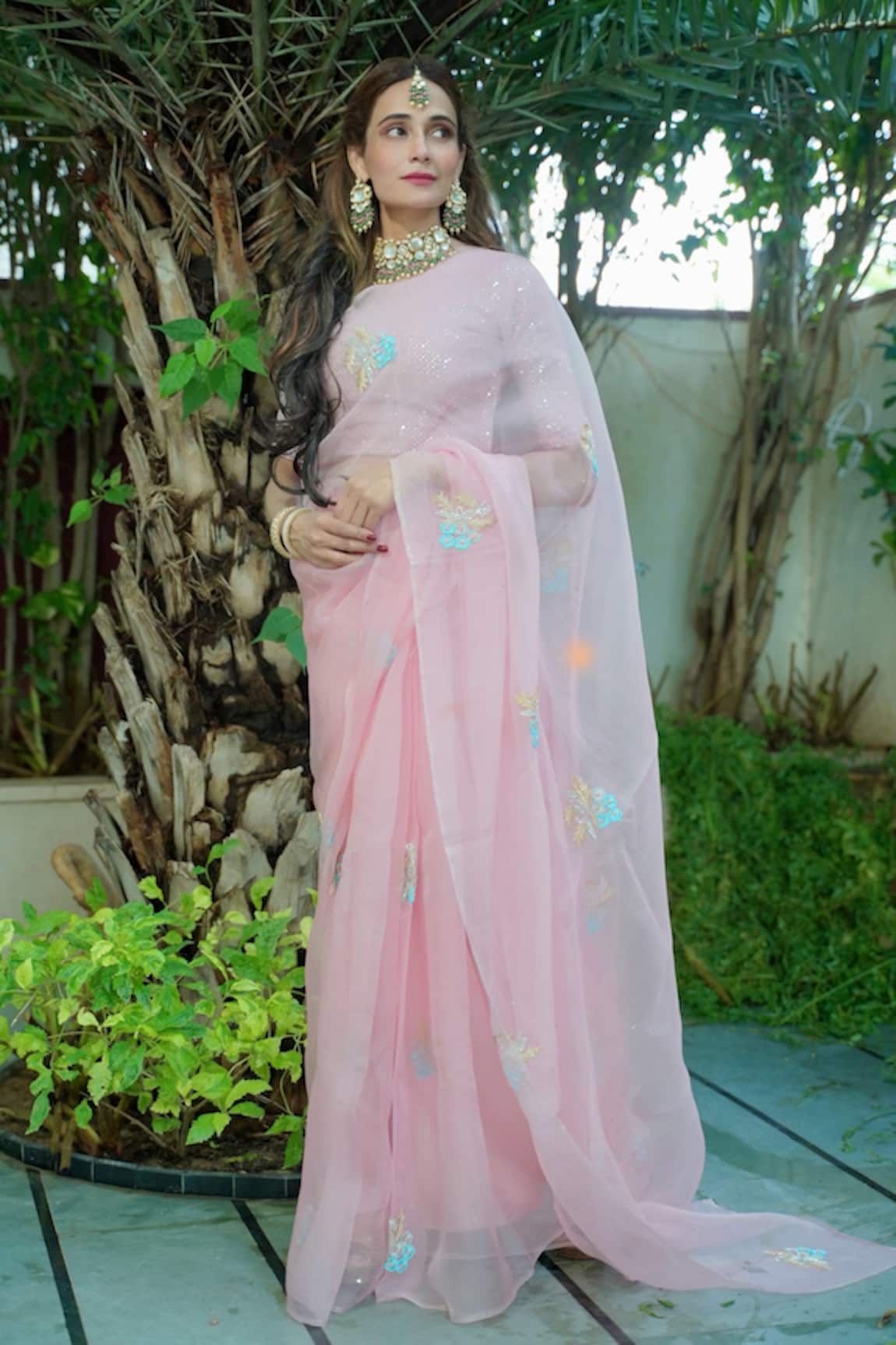 Ruar India Designer Pink Silk Organza Saree With Blouse 