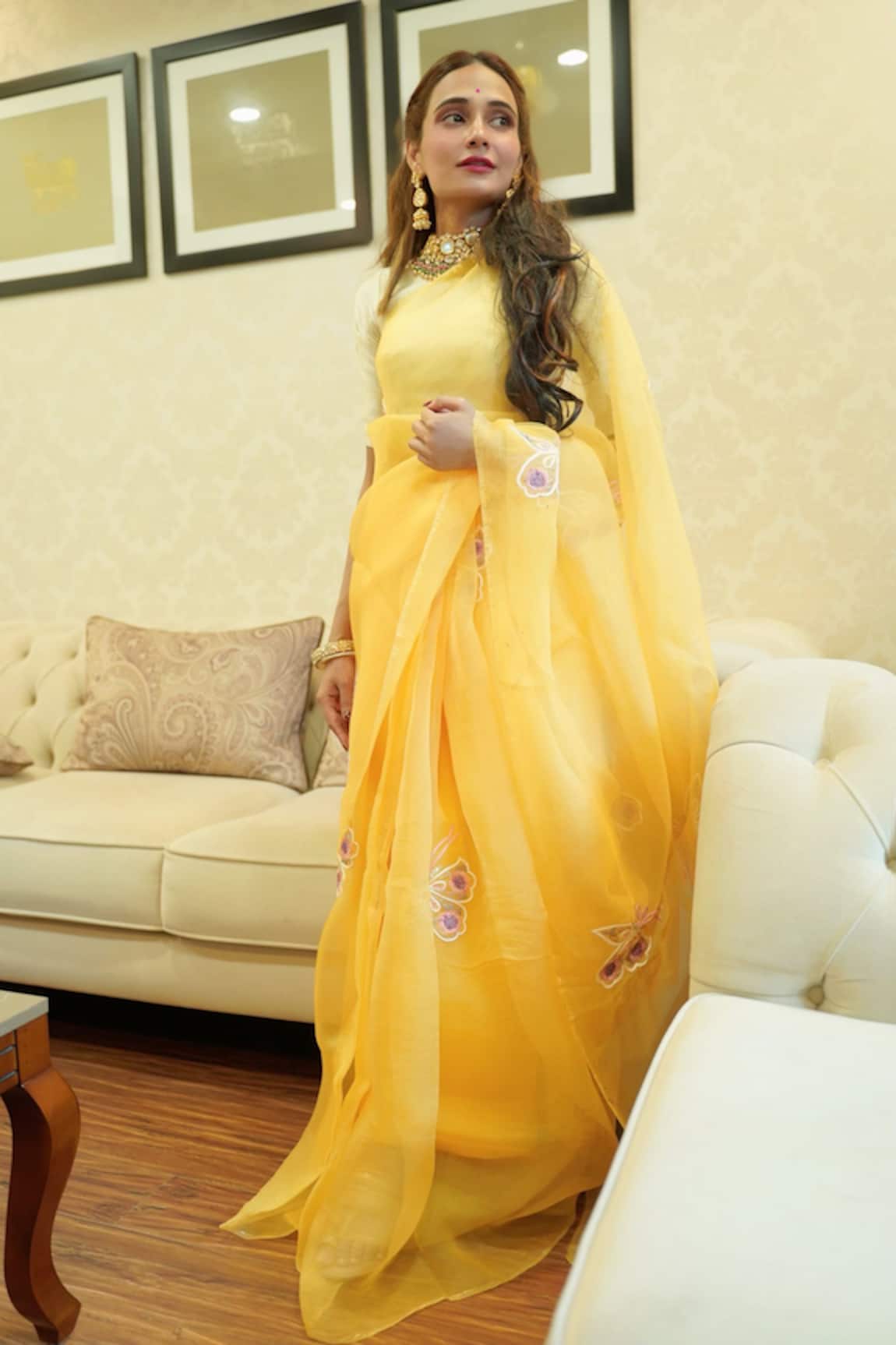 Ruar India Ochre Silk Organza Saree With Blouse 