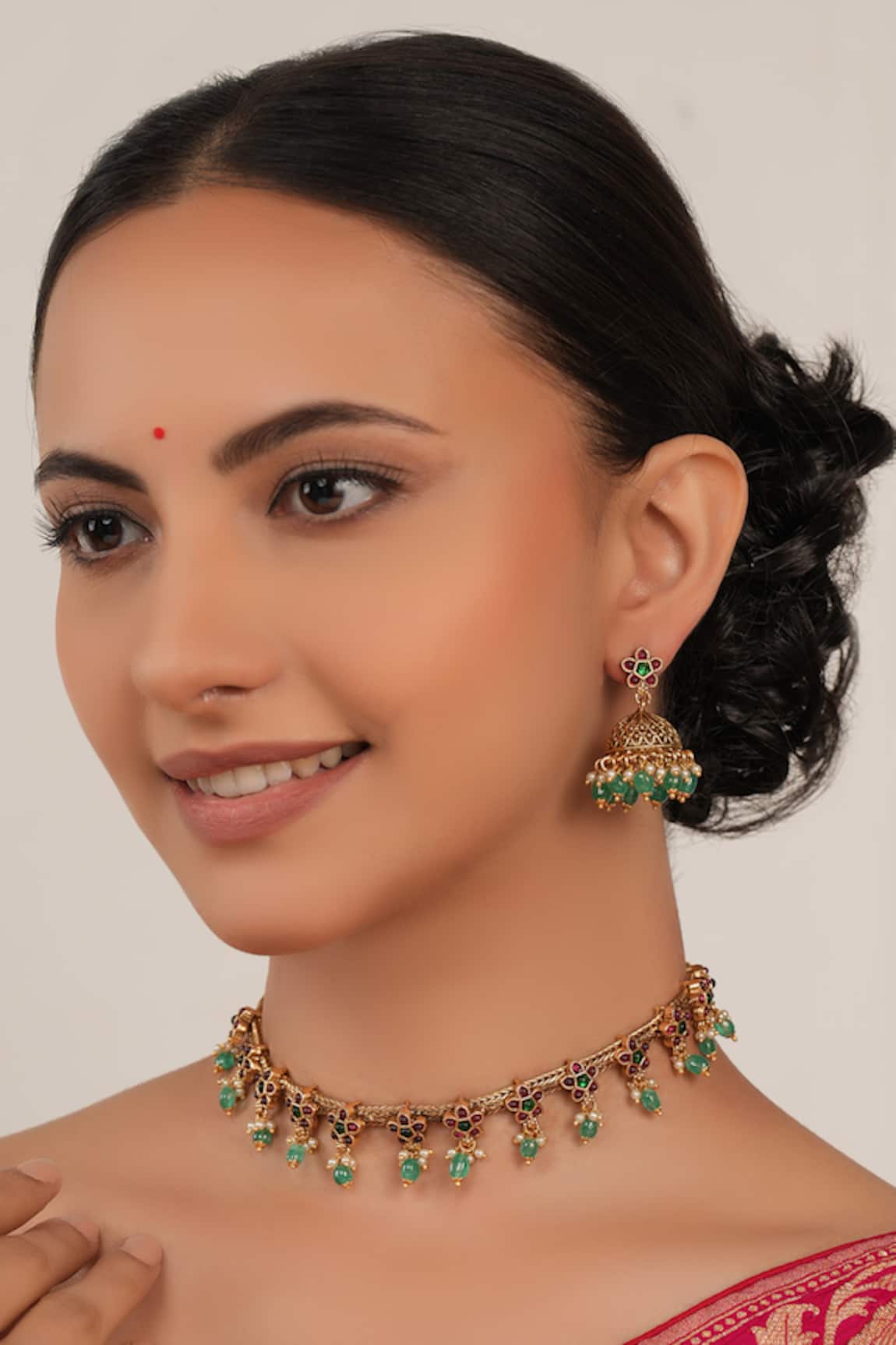 Smars Jewelry Gold Synthetic Stone Necklace & Earring Set 