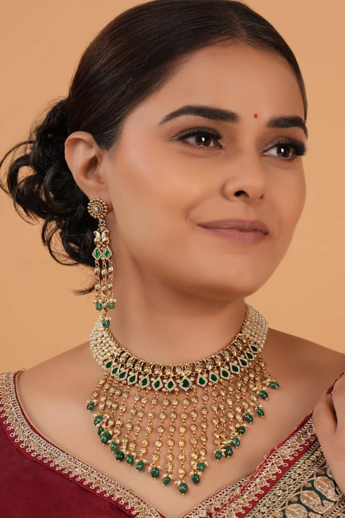 Smars Jewelry Gold Pearl & Stone Necklace Set 