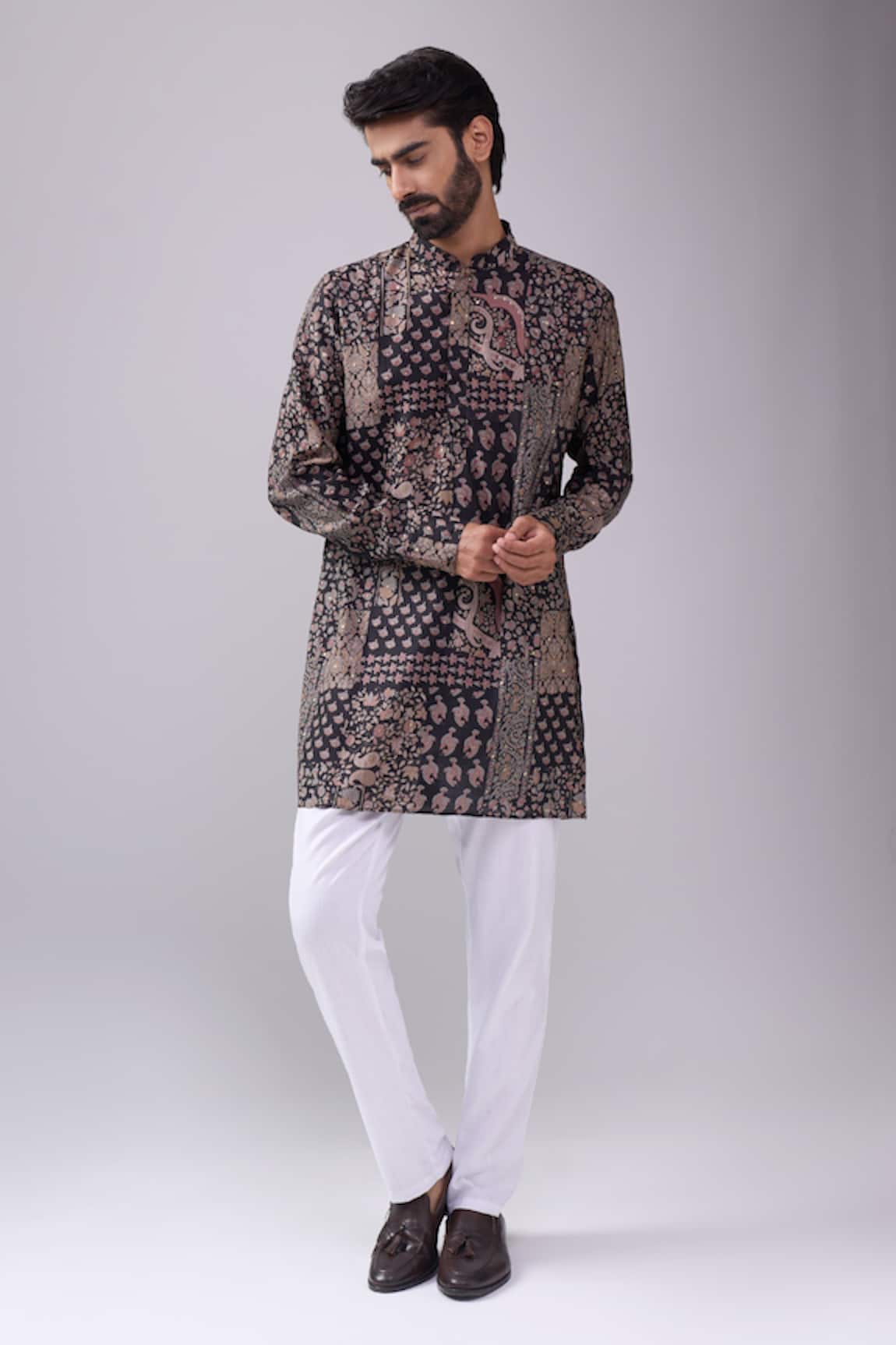 Spring Break Black & Gold Paisley Print Kurta Set 