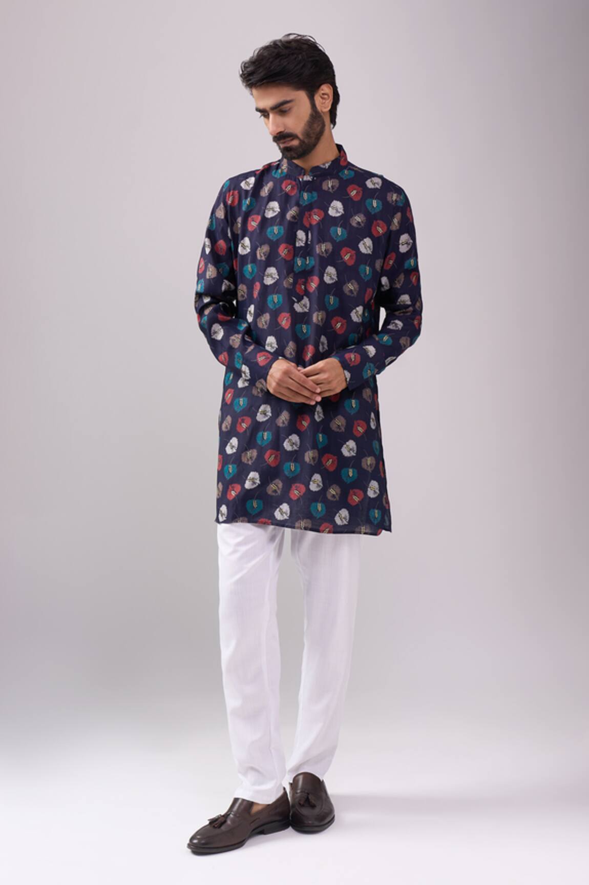 Spring Break Navy & Gold Leaf Print Kurta Set 