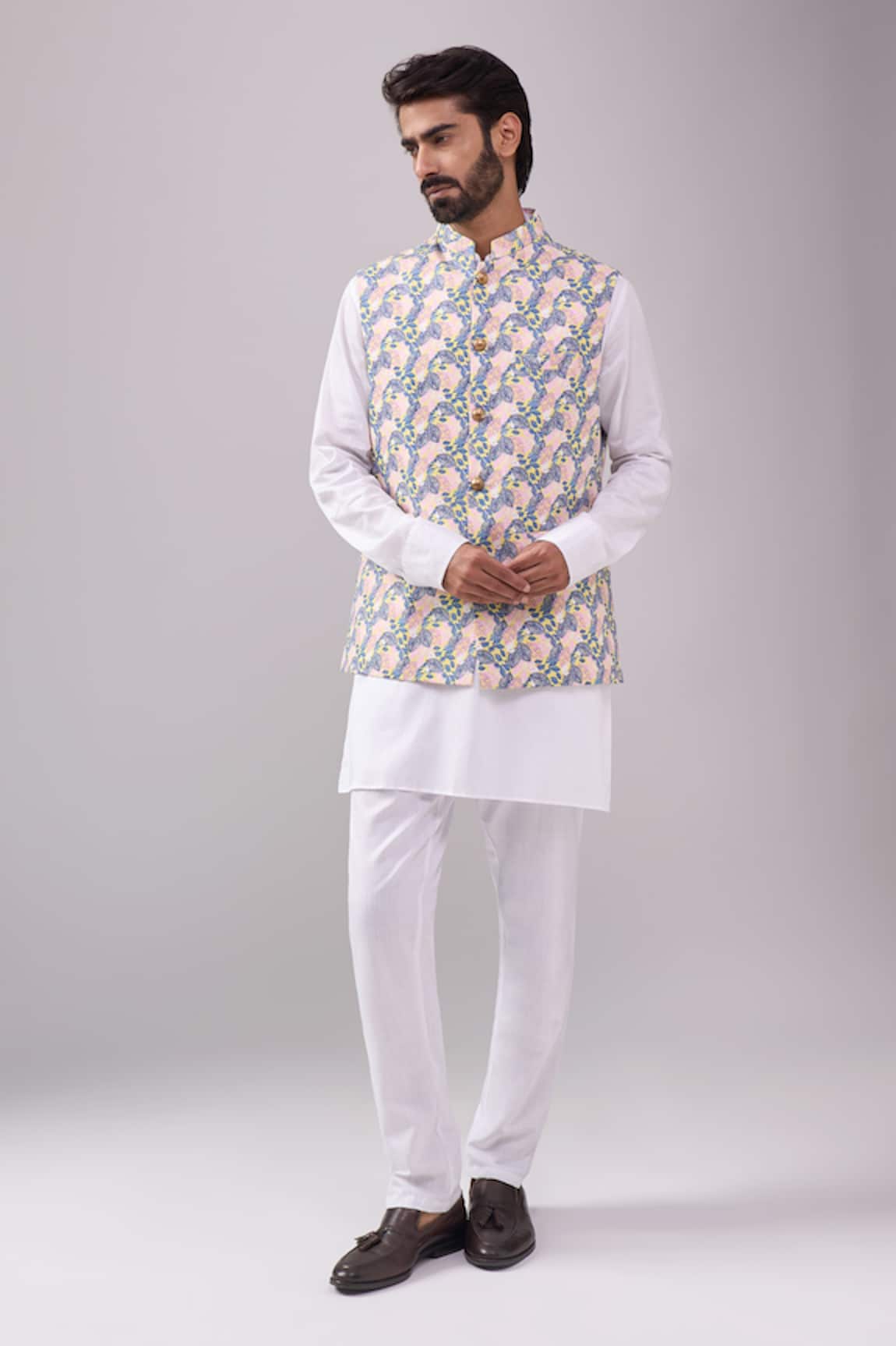 Spring Break Botanical Print Nehru Jacket 