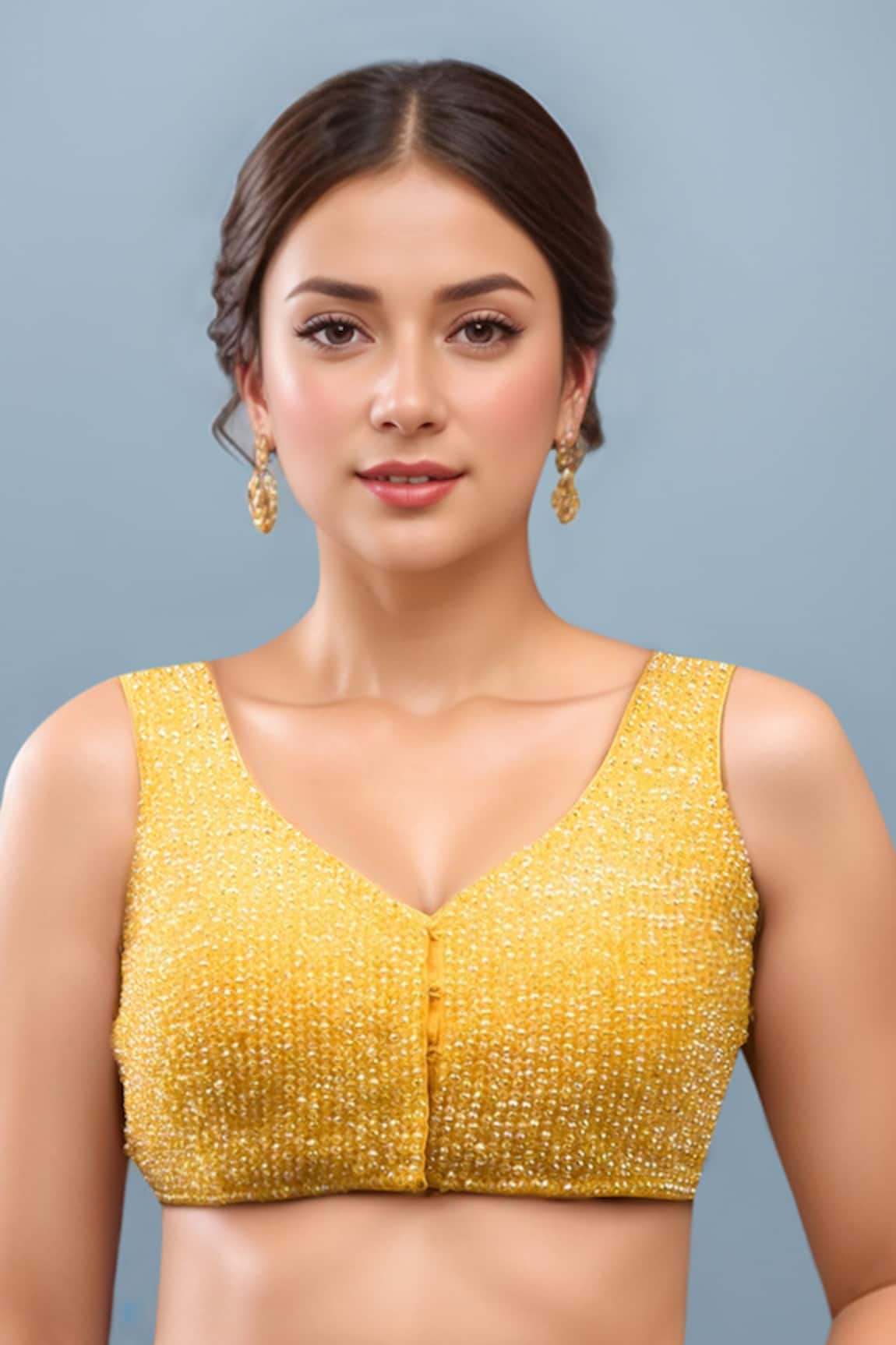 Samyukta Singhania Yellow Crystal Beaded Embellished Blouse 
